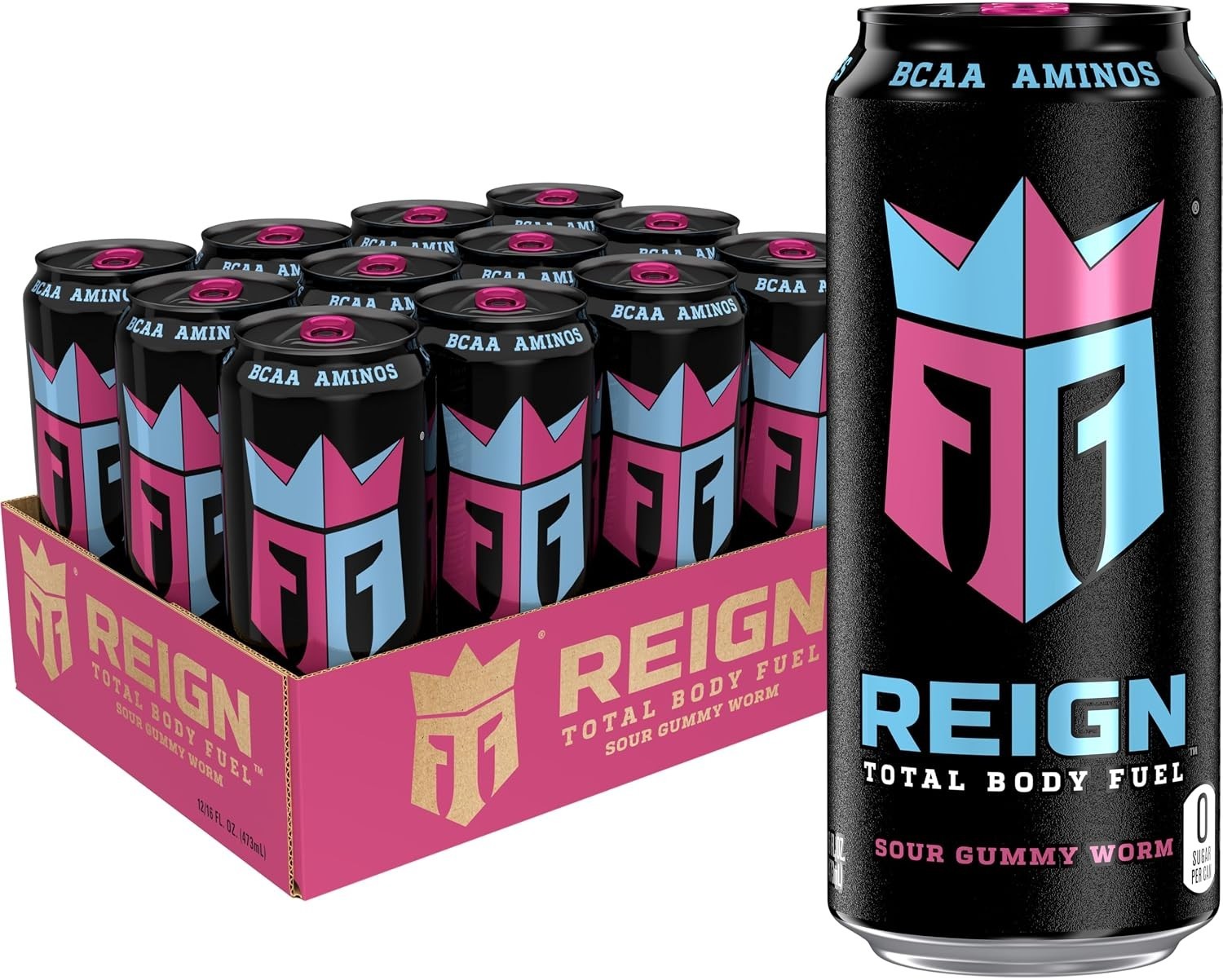 Reign Total Body Fuel, Sour Gummy Worm, 16 Fl Oz (Pack of 12)