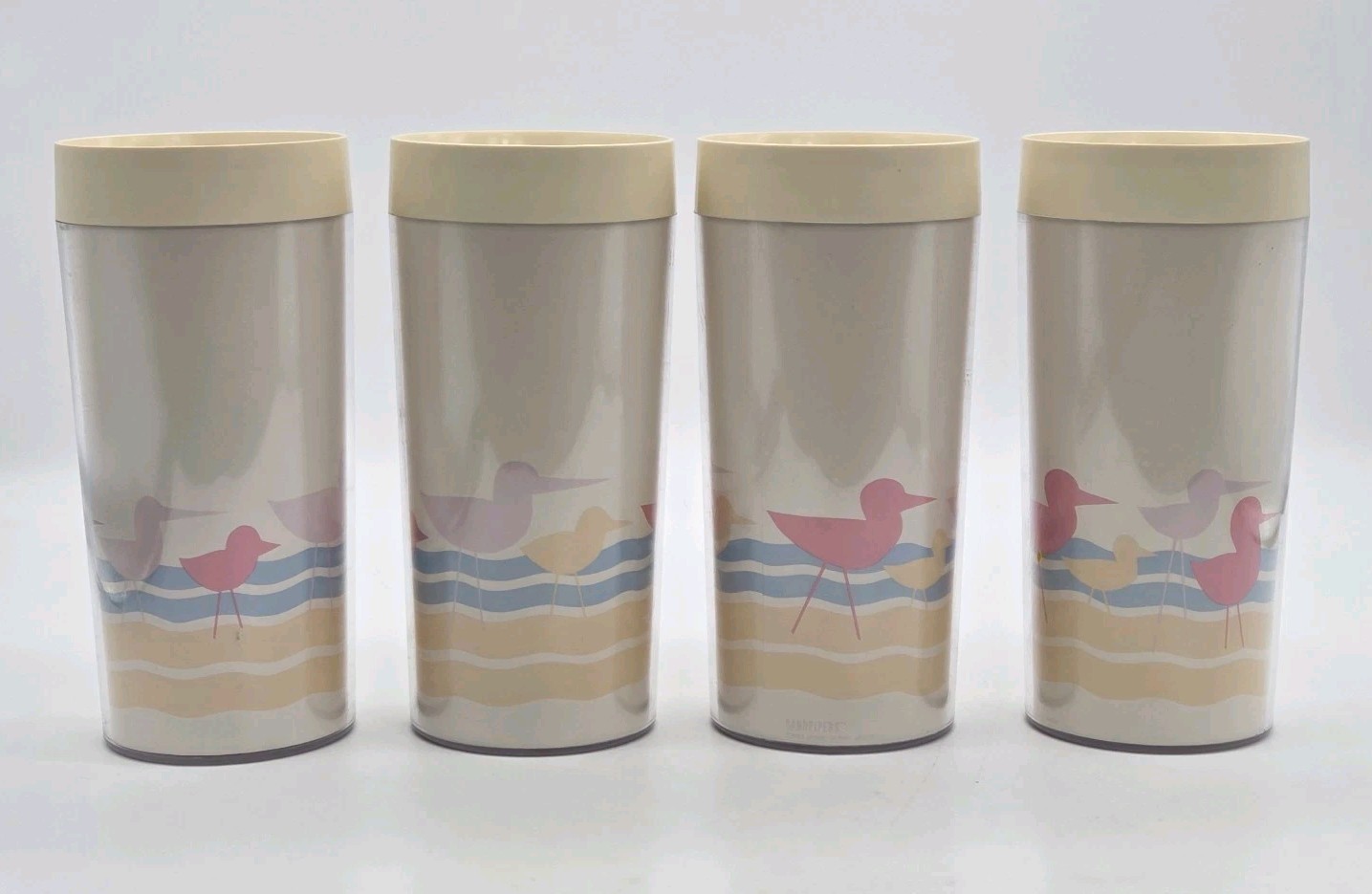 Thermo-Serv Insulated Tumbler 12oz Glasses Sandpipers 1986 Beach LotOf 4 VTG USA Thermo-Serv Insulated Tumbler 12oz Glasses Sandpipers 1986 Beach LotOf 4 VTG USA