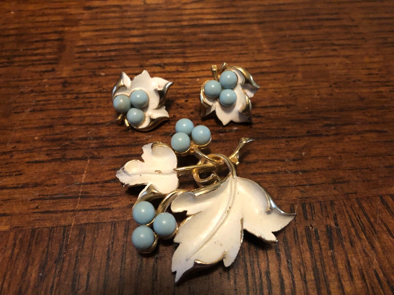 Sarah Coventry 1967 Brooch/Pin with Matching Clip-on Earrings Blue Berries/Gold