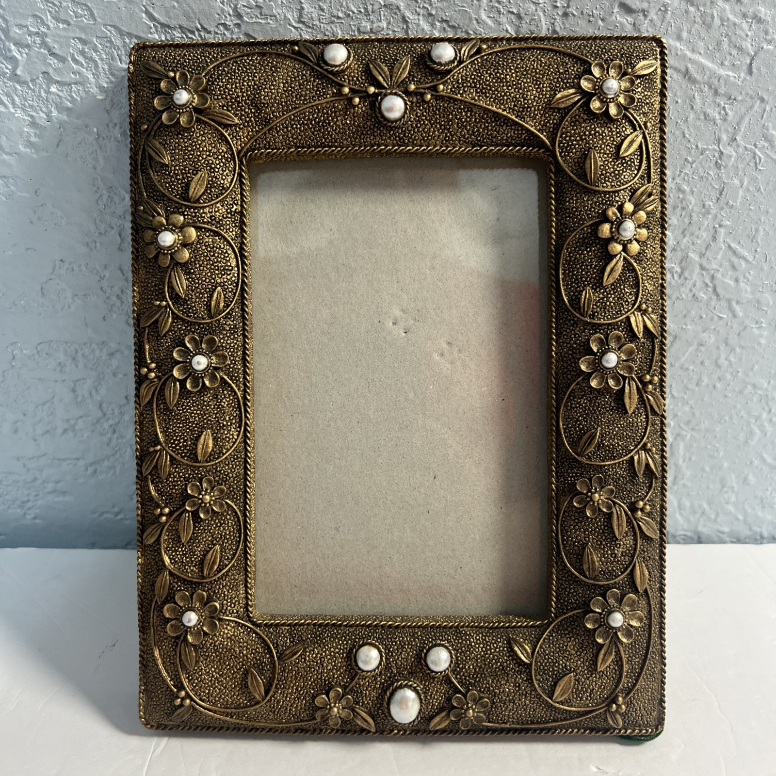Giordano Di Ponzano Brass Floral Picture Frame 4 X 6- Vintage