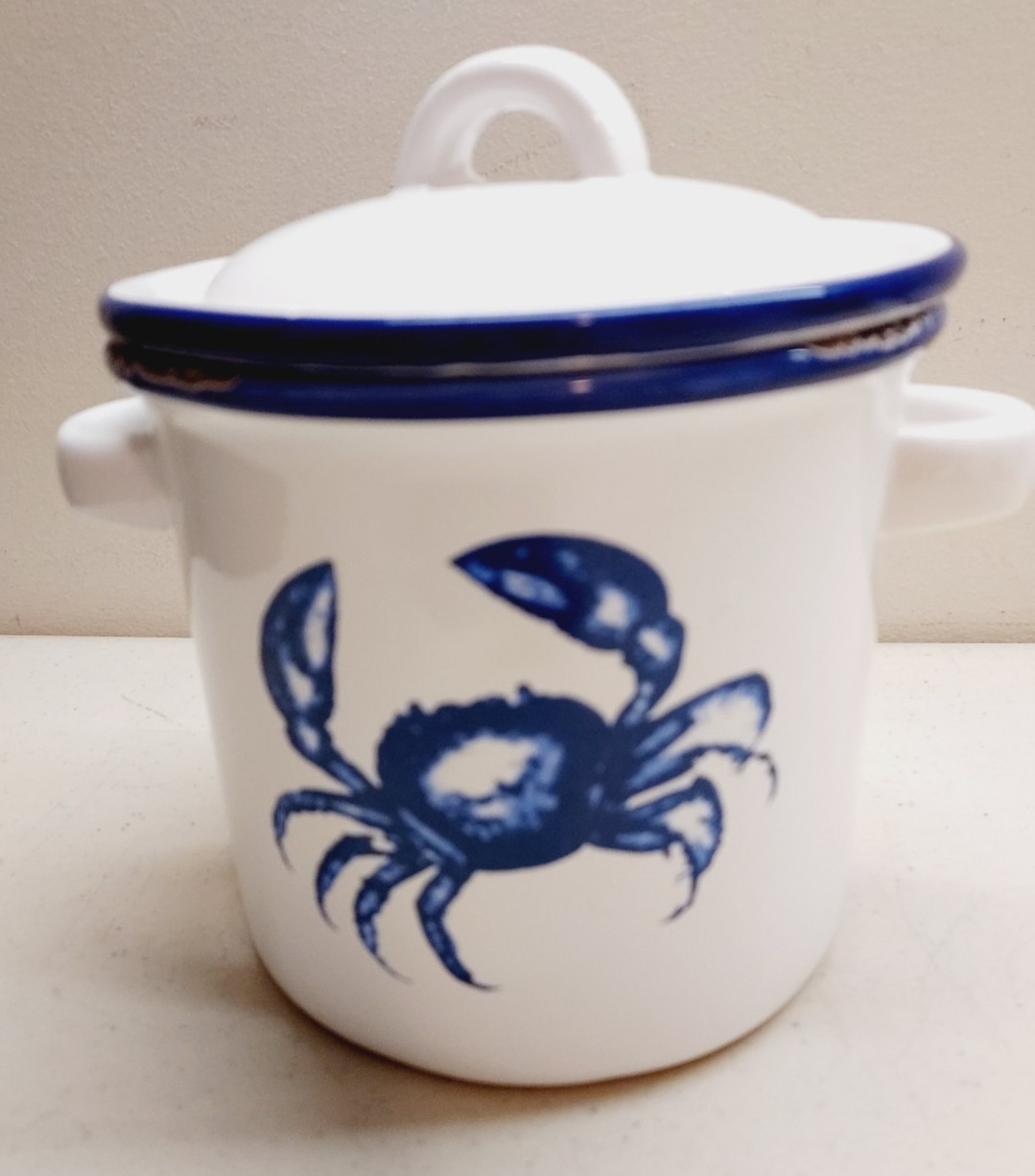 Nantucket Home Crab Ceramic Canister Pot Distressed Look Nantucket Home Crab Ceramic Canister Pot Distressed Look