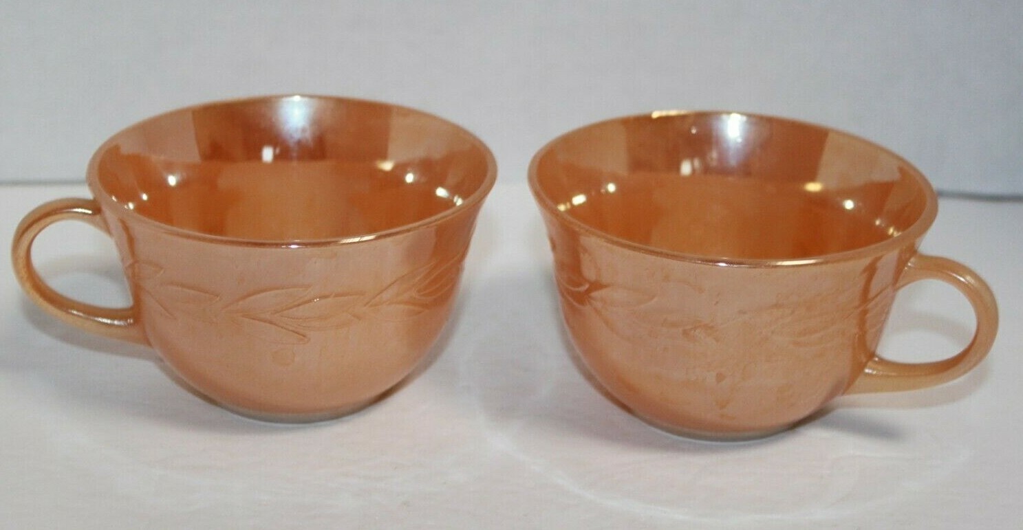 Vintage Fire King Laurel Wreath Peach Lustre Ware Lot 2 Cups
