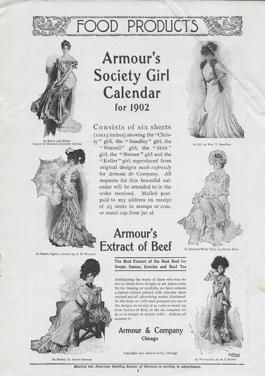 The Christie Girl / ARMOUR\'S Society Girl CALENDAR for 1902 Print Ad - 1901