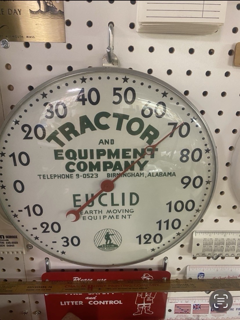 Old/Vintage Tractor And Equipment Company, Euclid, Advertising Thermometer Nice