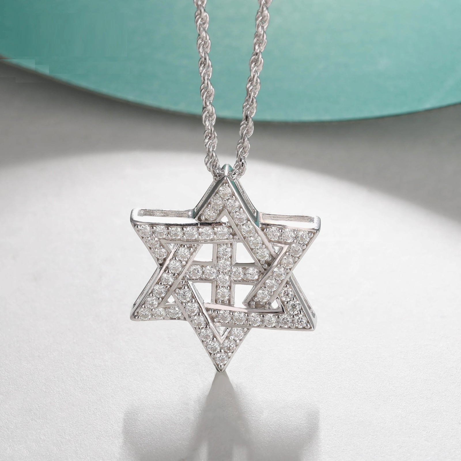 Womens Star Cross Pendant Necklace White 50cm Silver Twisted Rope Chain Jewelry