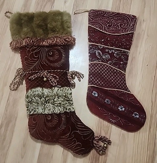 Serendipity Vtg Christmas Stocking Large Victorian Gold Burgundy Velvet Tapestry