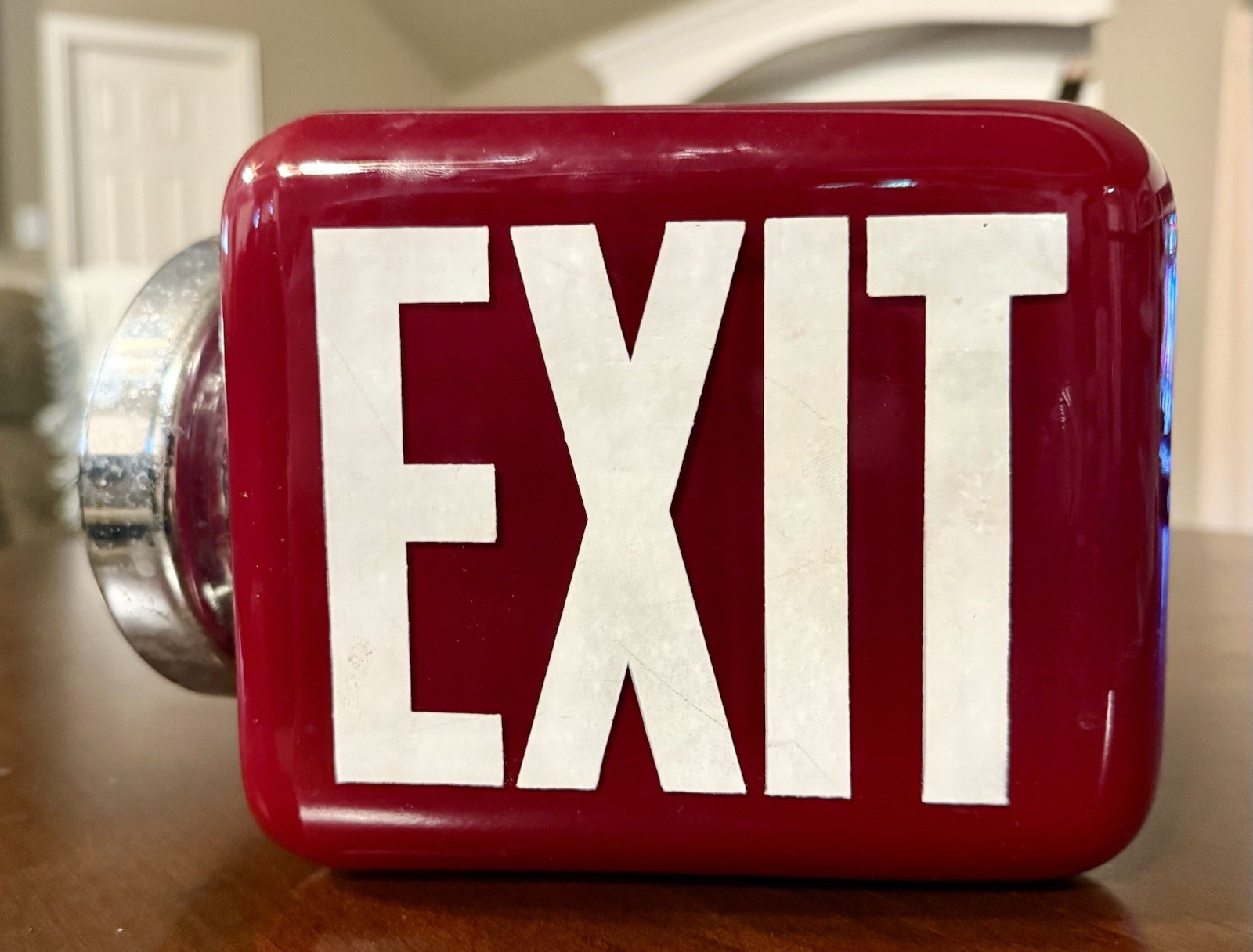 Vintage EMCO Ruby Red Glass EXIT Sign Light Globe Shade 1920s Art Deco Wedge 