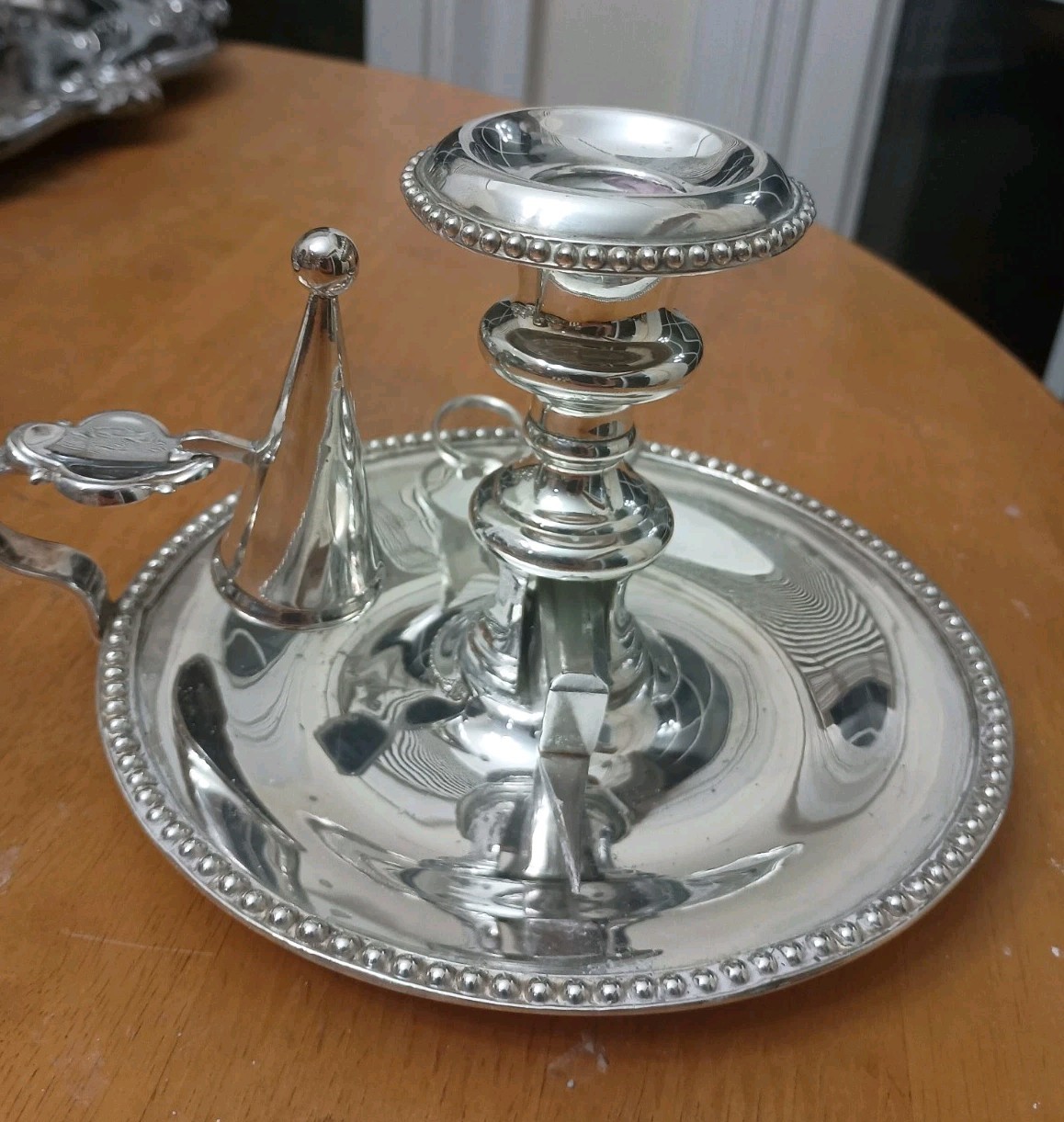 RARE George III SilverplateChamber Candlestick Holder W/ Snuffer & Wick Trimmer