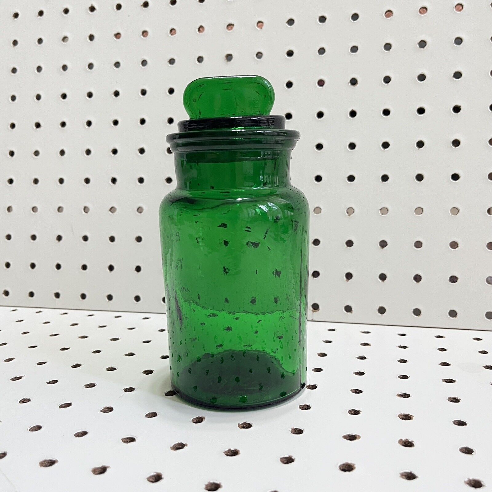 Vintage Dark Green Glass Apothecary Jar With Lid Made In Italy Pharmacy Medical