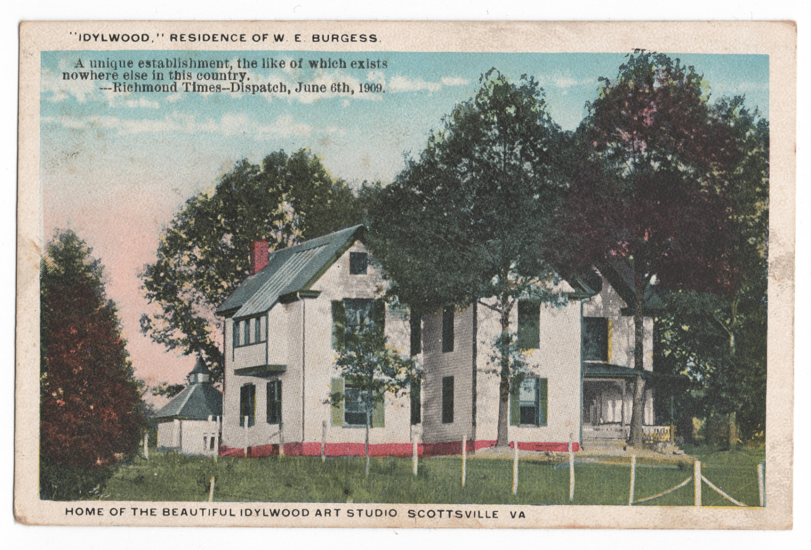 IDYLWOOD HOME ART STUDIO & RESIDENCE W.E. BURGESS POSTCARD ESTATE SCENE YARD IDYLWOOD HOME ART STUDIO & RESIDENCE W.E. BURGESS POSTCARD ESTATE SCENE YARD