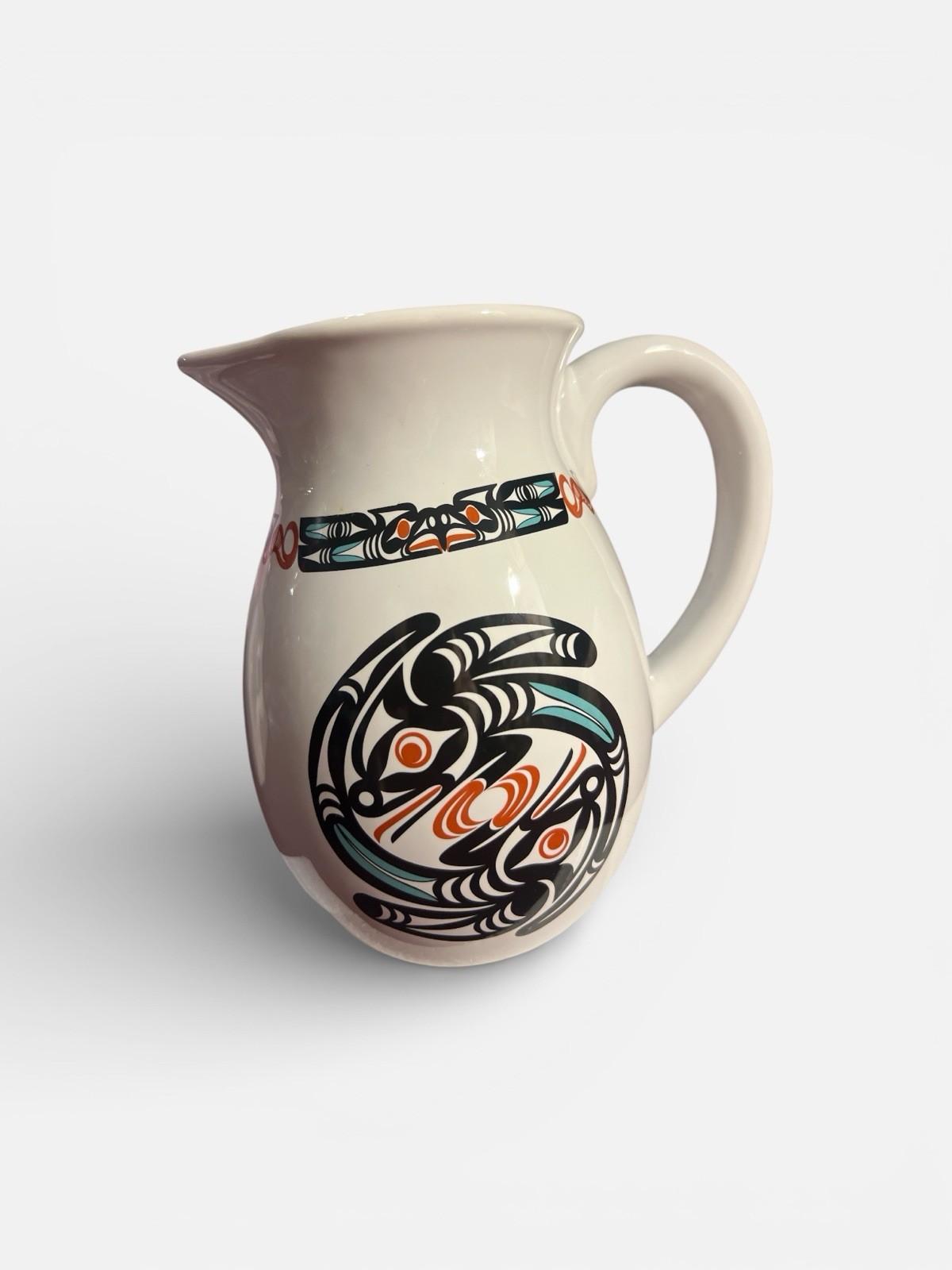 Pacific Northwest Native American Water Pitcher By Dale Faulstich White 7” PNW