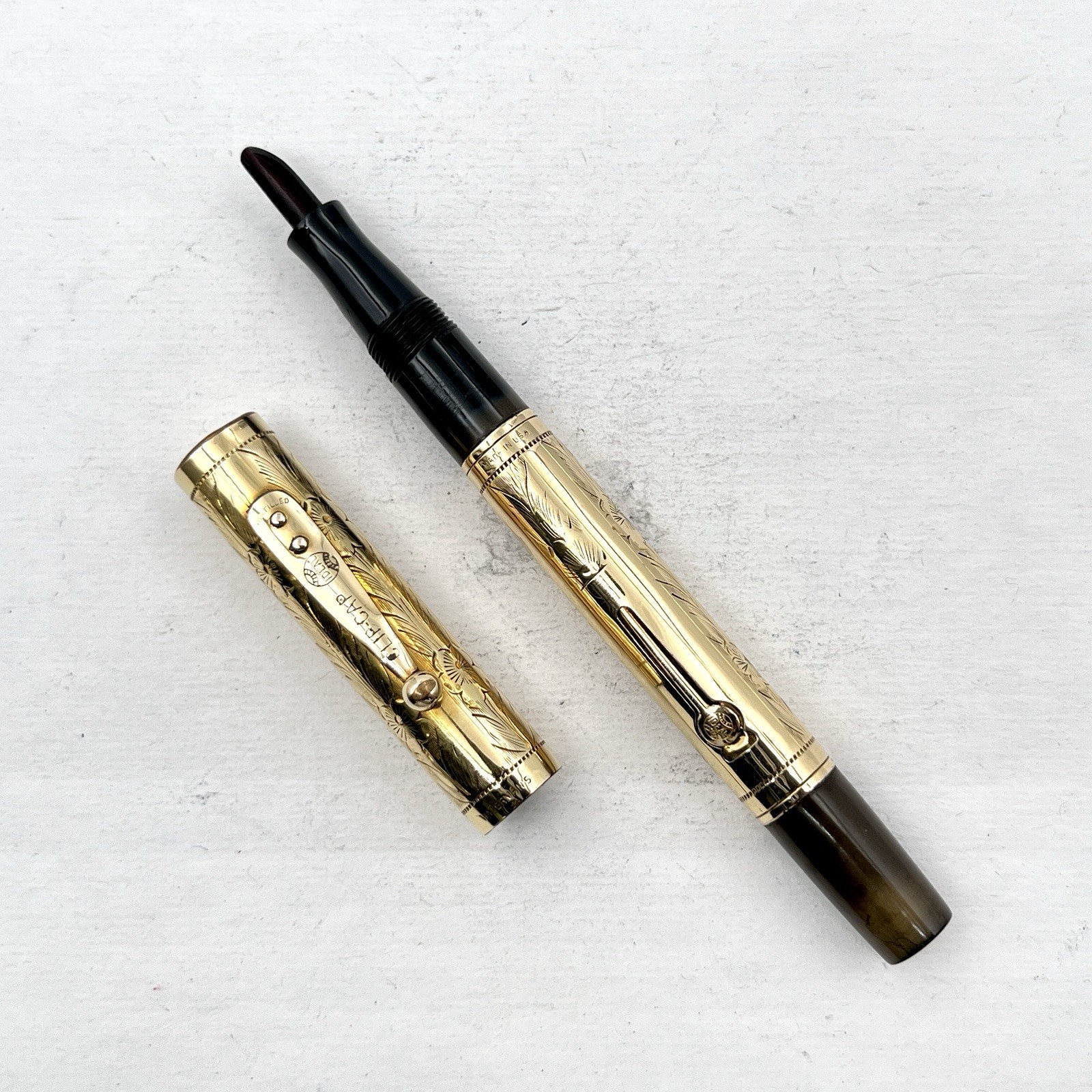 VTG Waterman 0552 Lever Fountain Pen Gold Filled Floral (No Nib) AS IS
