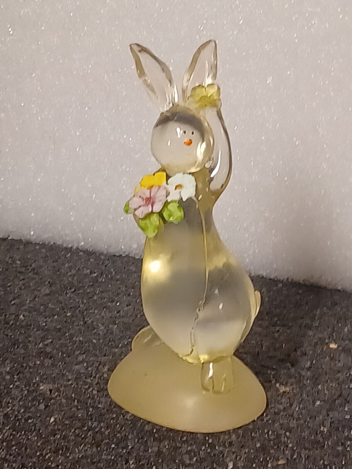 Ganz Translucent Acrylic Yellow Bunny Rabbit with Bouquet 5¾\