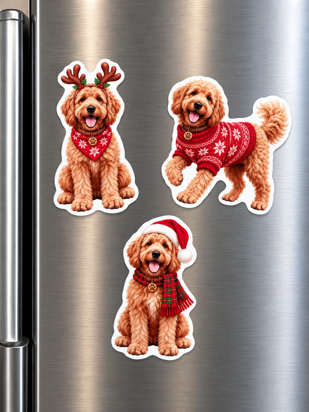 Goldendoodle Christmas Fridge Magnets Set of 3 Holiday Dog Lover Gift Decor