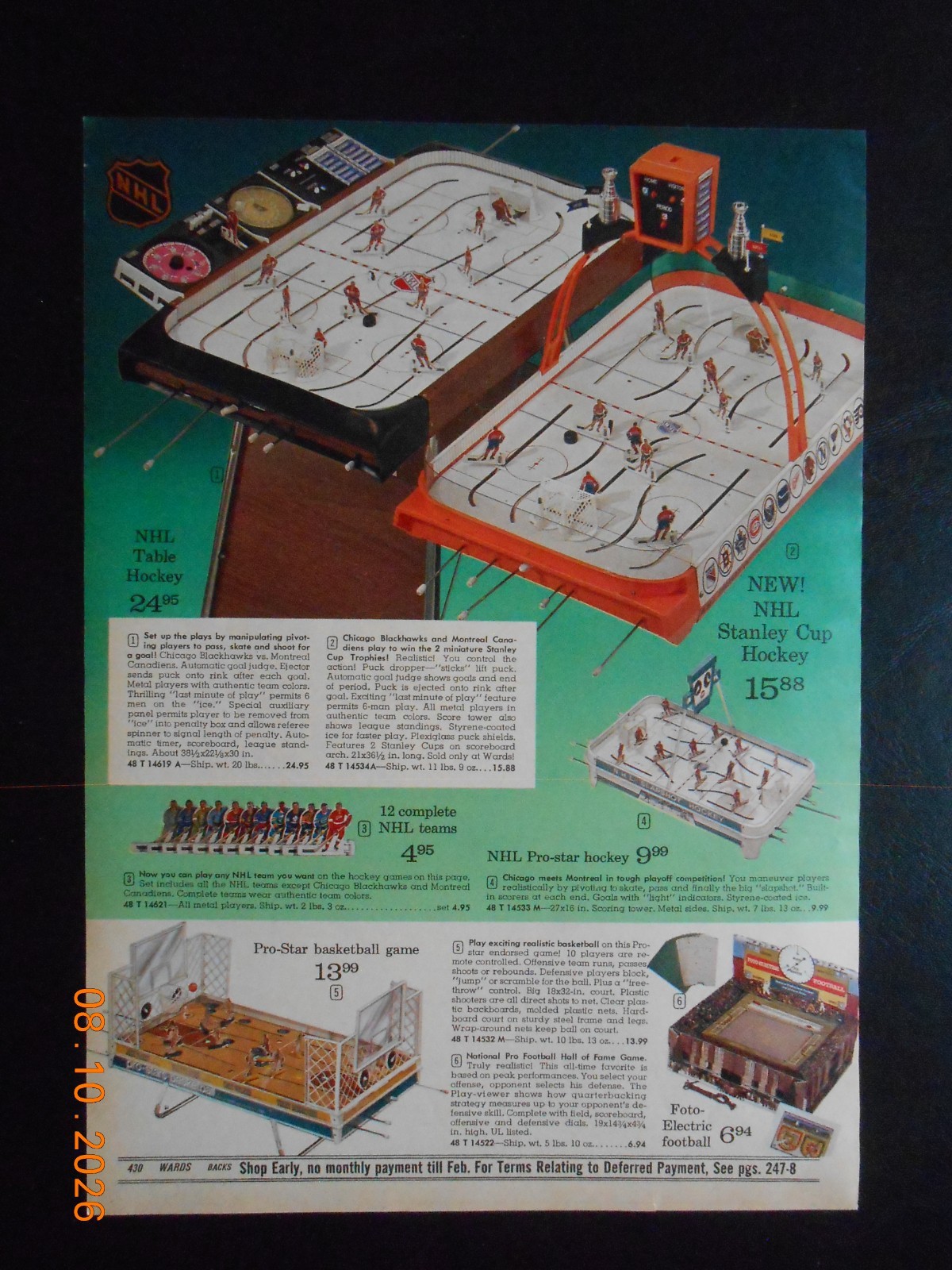 1971 NHL Hockey Table Top Stanley Cup Toy Game AD Basketball Football Pinball