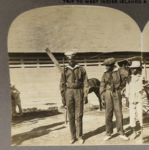 Private Stereoview Photo 1911 Haiti Port Au Prince Soldier Marine Rifle Rare #80