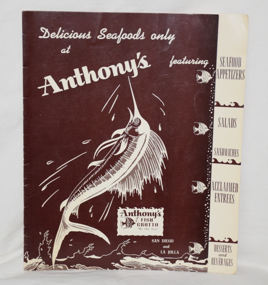 Vtg Anthony's Fish Grotto Menu Restaurant San Diego La Jolla 50s 60s Vtg Anthony's Fish Grotto Menu Restaurant San Diego La Jolla 50s 60s