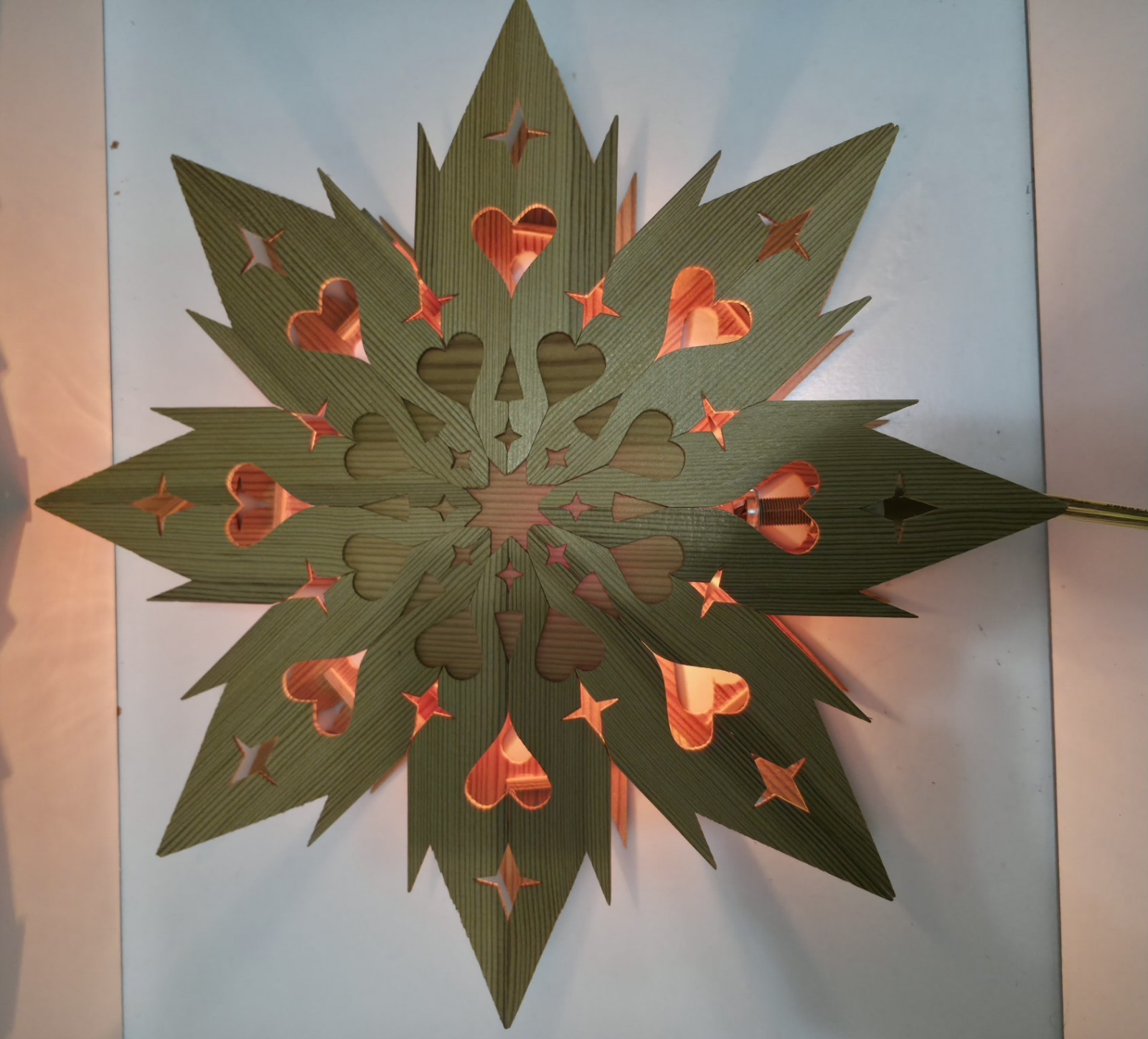 Vintage Kron Lume Scandinavian Wood Welcome Star Light Sweden Christmas 8.5”