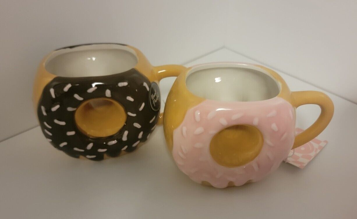 Sheffield Home Ceramic 16oz Pink Frosted Donut Mug + Chocolate Frosted Donut Mug