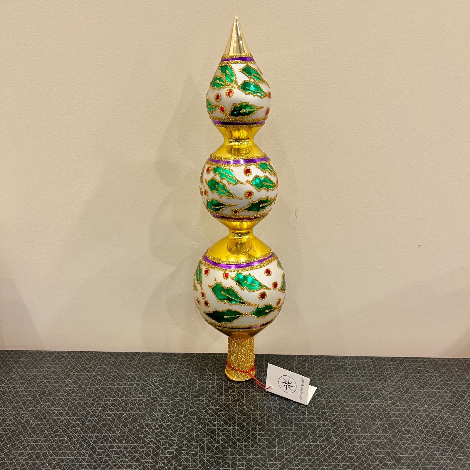 Christopher Radko Retired Vintage Extremely Rare HOLLY RIBBONS FINIAL 1993