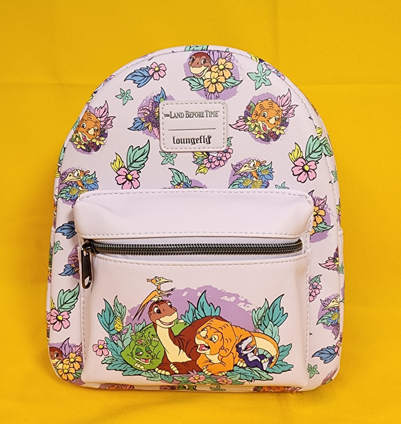 Loungefly The Land Before Time Dinosaurs Floral Purple Soft Tag Mini Backpack
