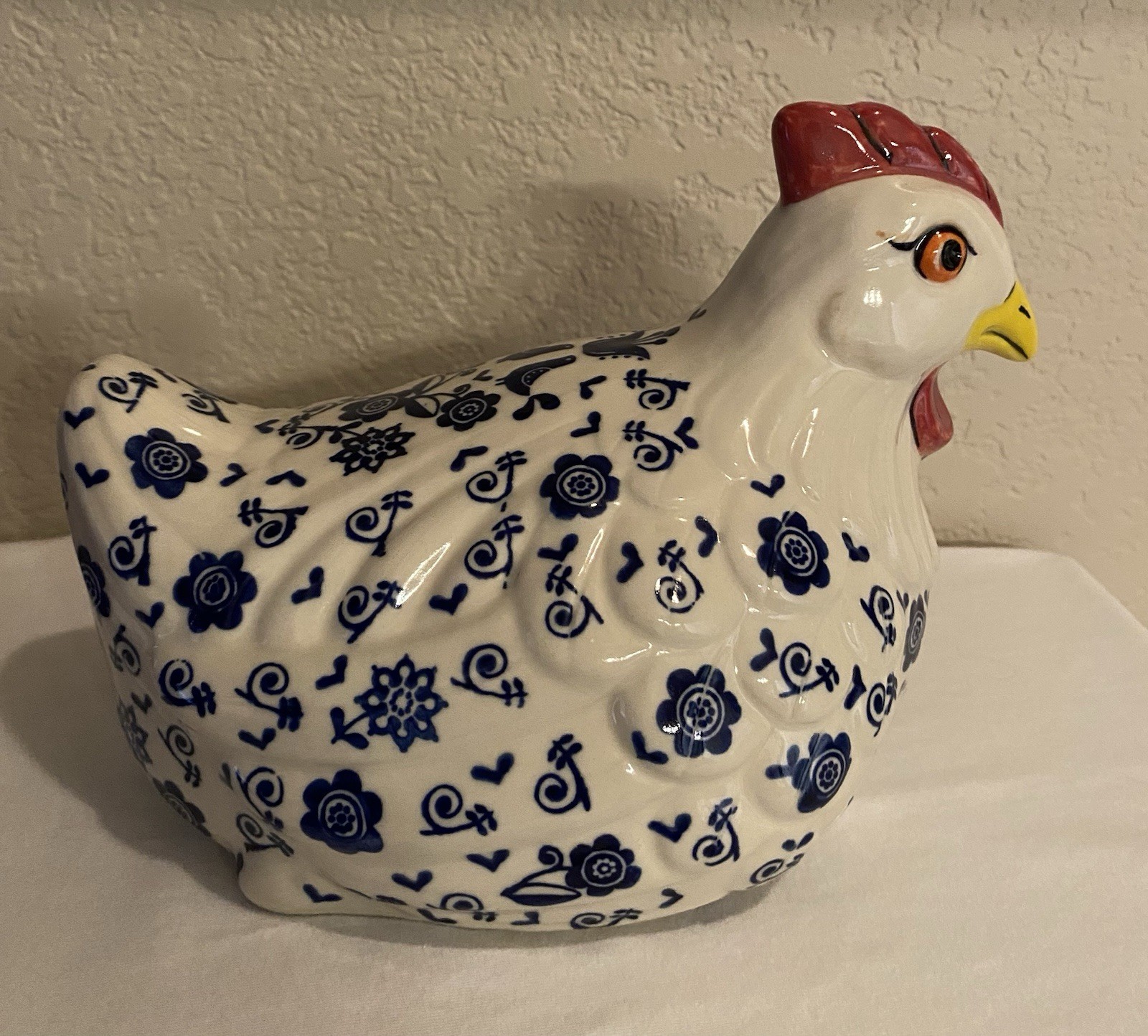 Polish Pottery Chicken Figurine MariAnna Ceramika Boleslawiec 9” Hen Blue Flower