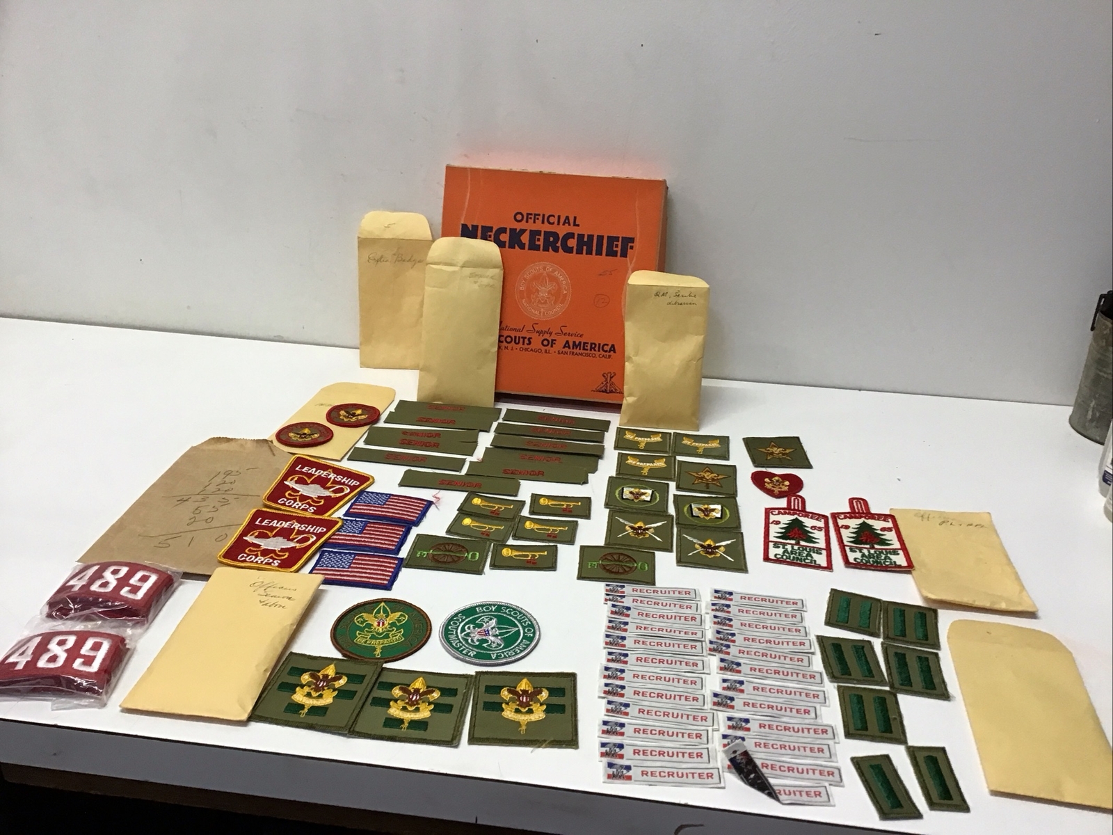 86 Older Boy Scouts Patches In Neckerchief Box #4 -Officers& More St. Louis LOOK