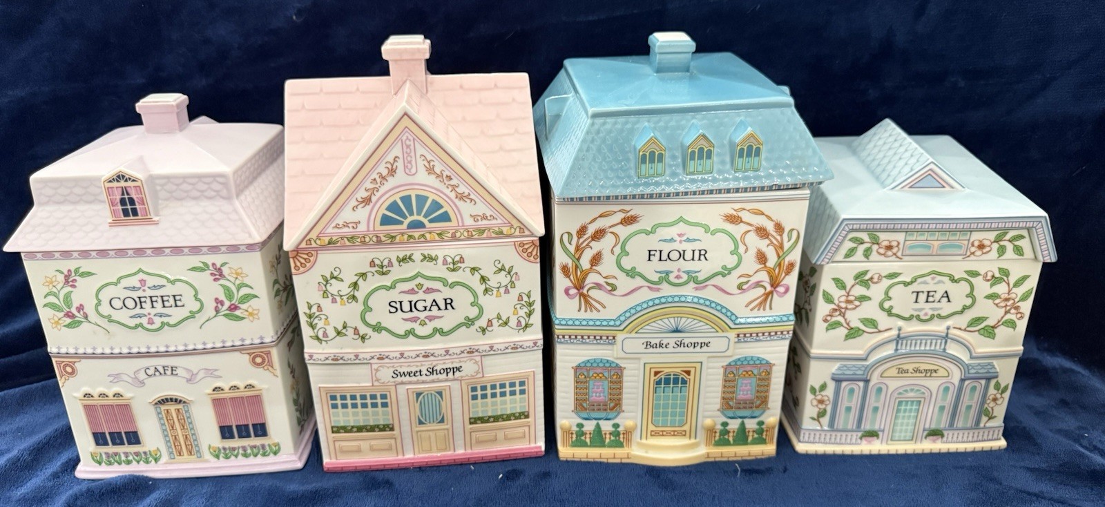 Lenox Village Canisters 1990 -Flour Sugar  Tea coffee - EUC
