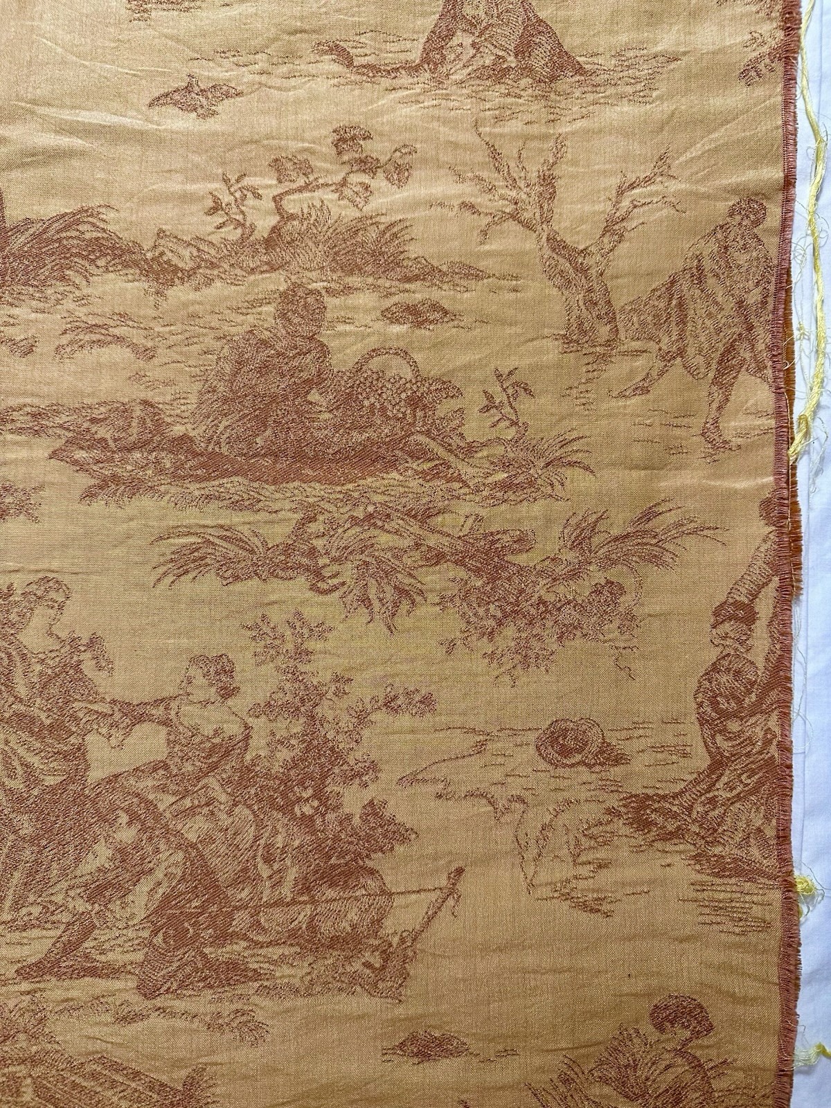 Antique France or Belgium Figural Brocade Rococo Vintage Damask Gold Wine 60x24”