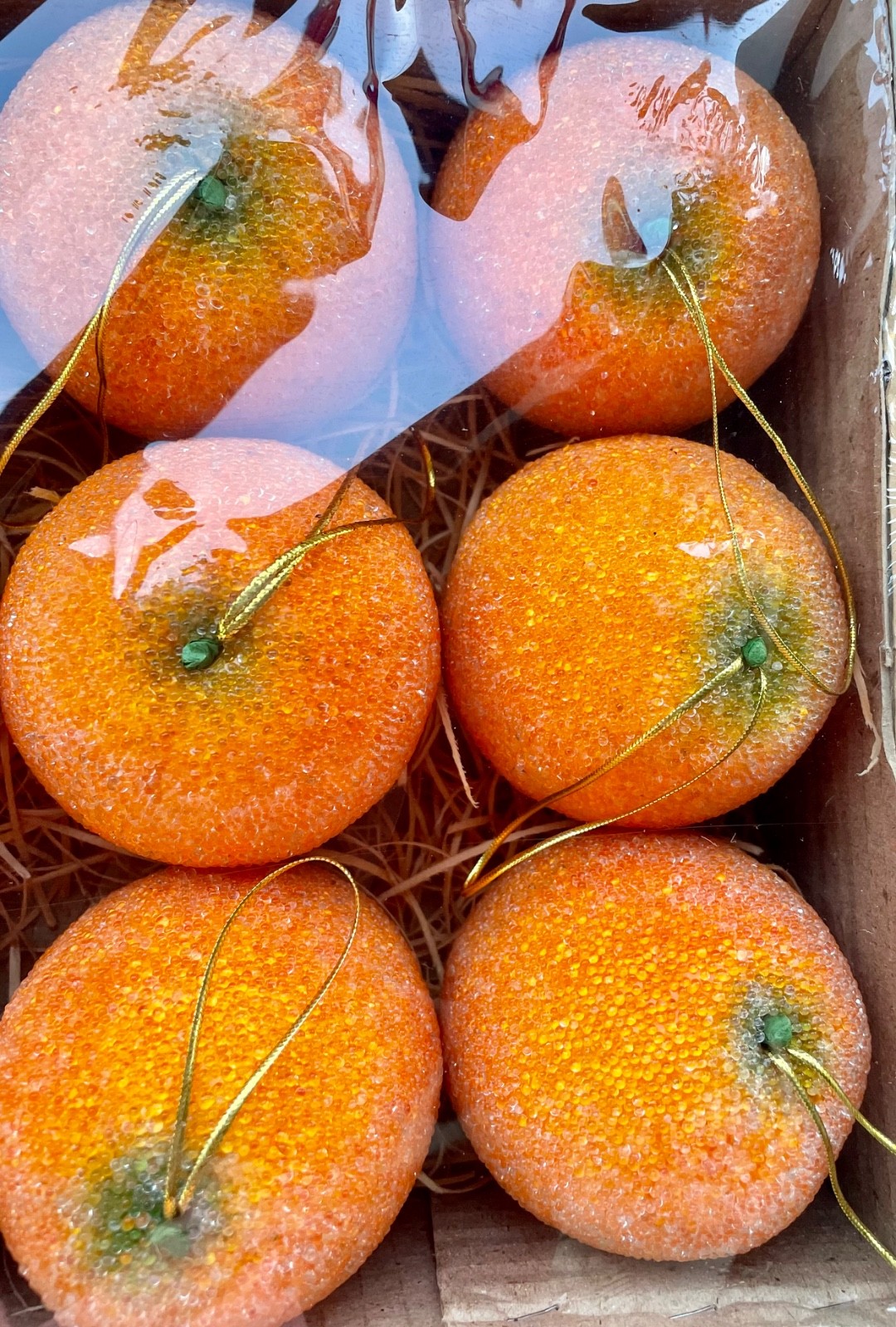 Sugared Beaded Orange Ornaments Lot Of 6 Faux Fruit Christmas Decor