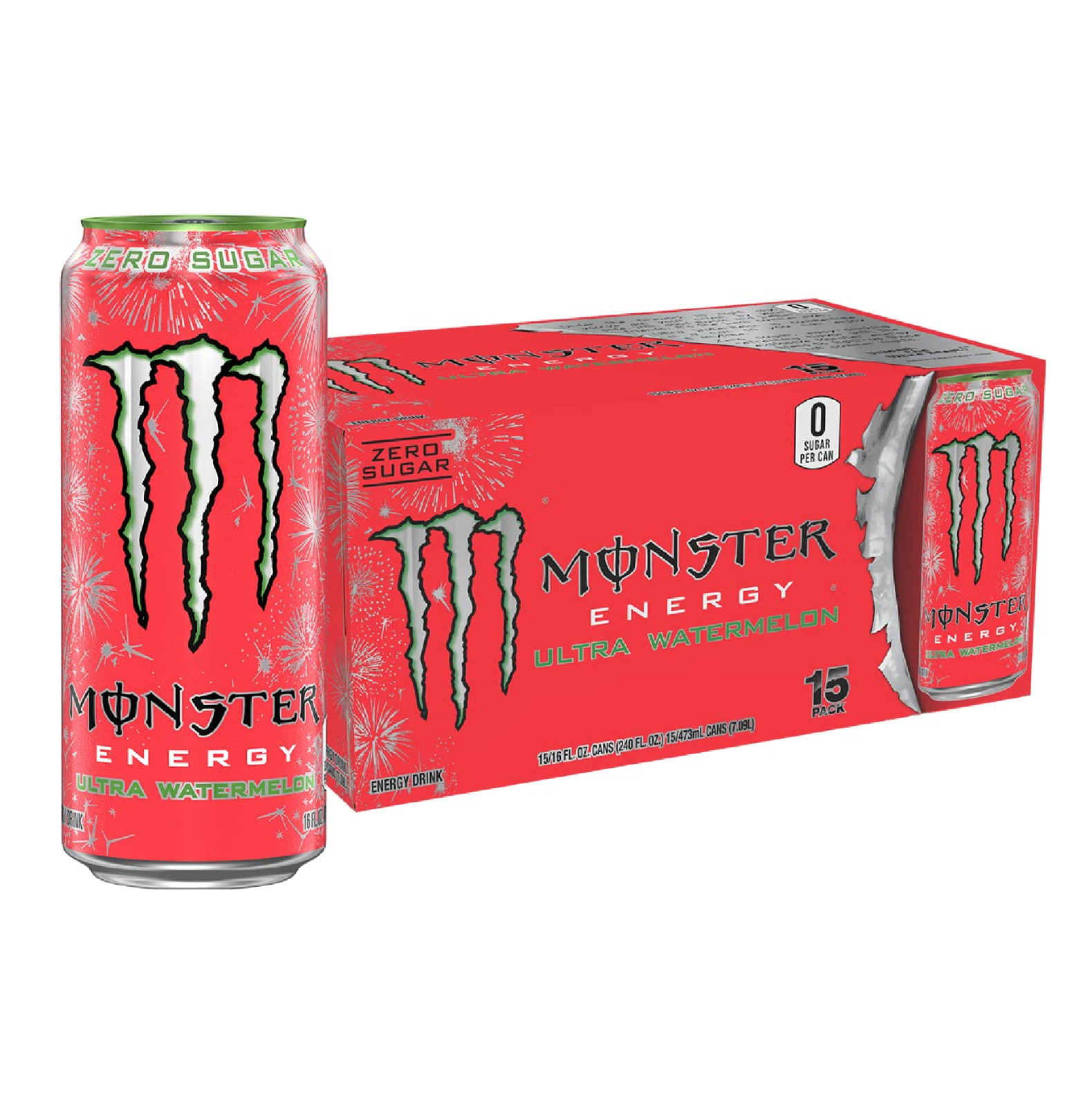 Monster Energy Ultra Watermelon Sugar Free Energy Drink 16 Ounce Pack of 15