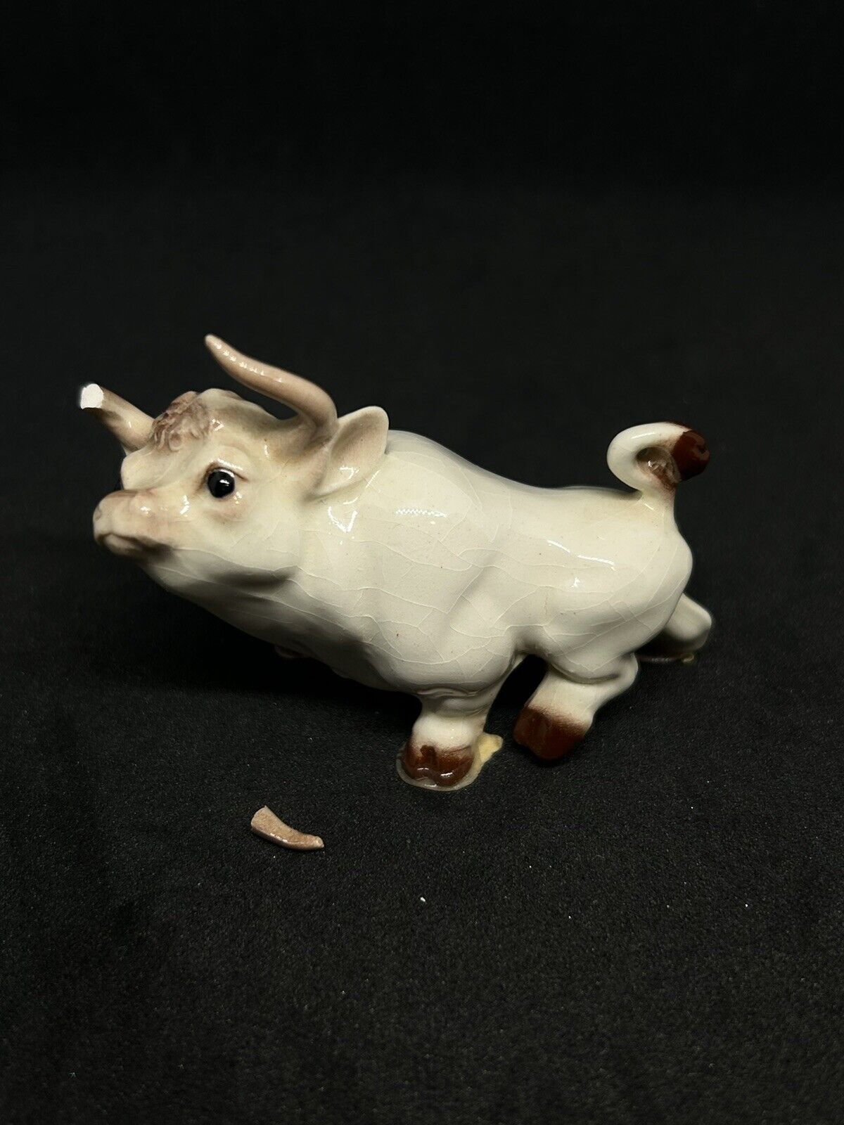 Vintage Hagen Renaker Mini Cartoony Bull Cow White ~~As-Is/Damaged Horn~~