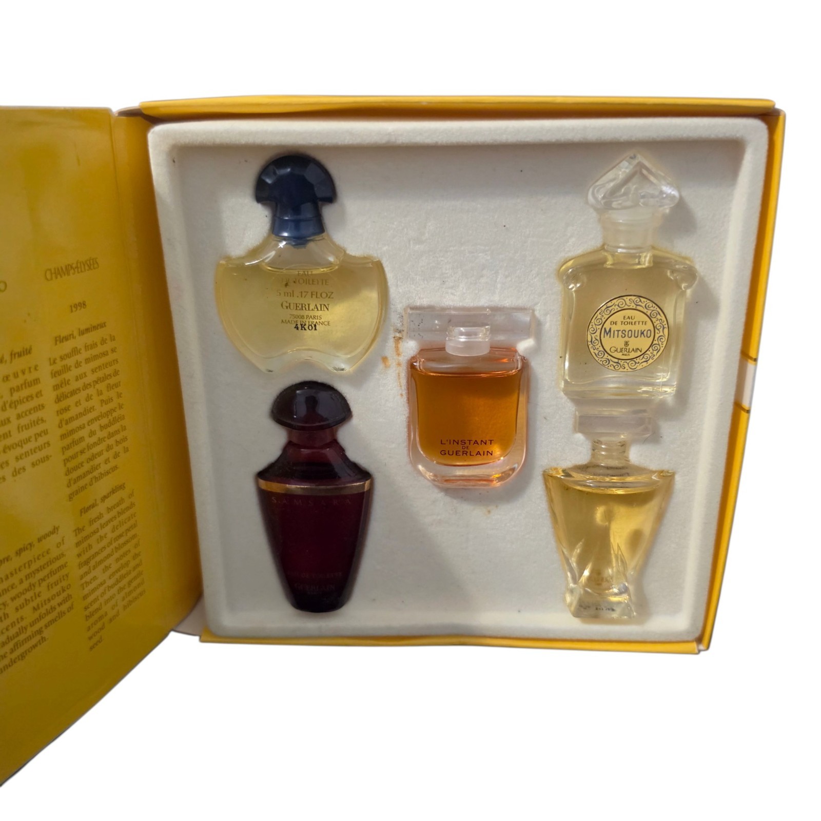Guerlain Mini Perfume Set 5pc Shalimar Samsara Mitsouko L\'Instant Champs Elysees