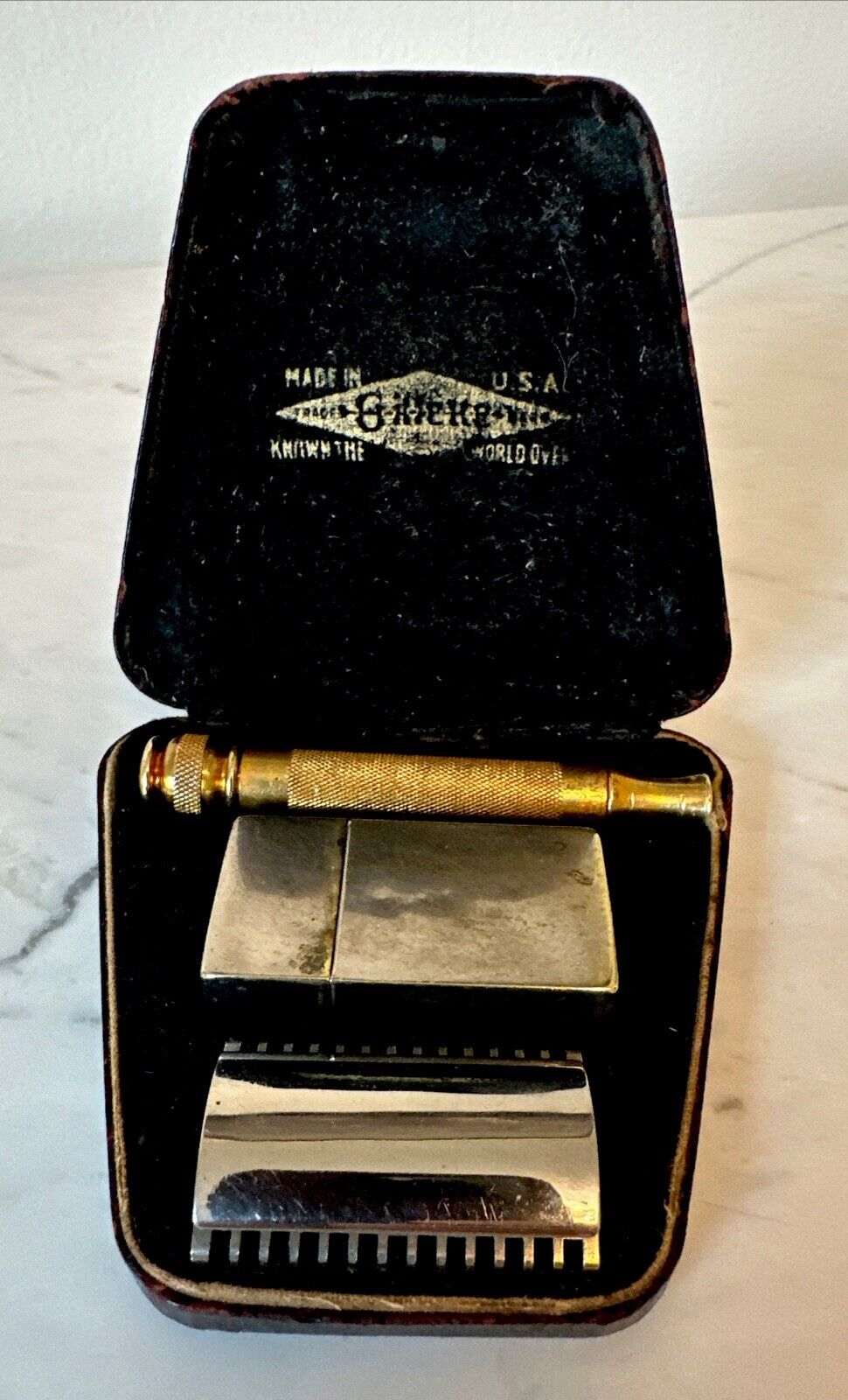 1920’s Vintage Gillette Two Tone Old Type Set/Rare 1920’s Trapezoidal Case