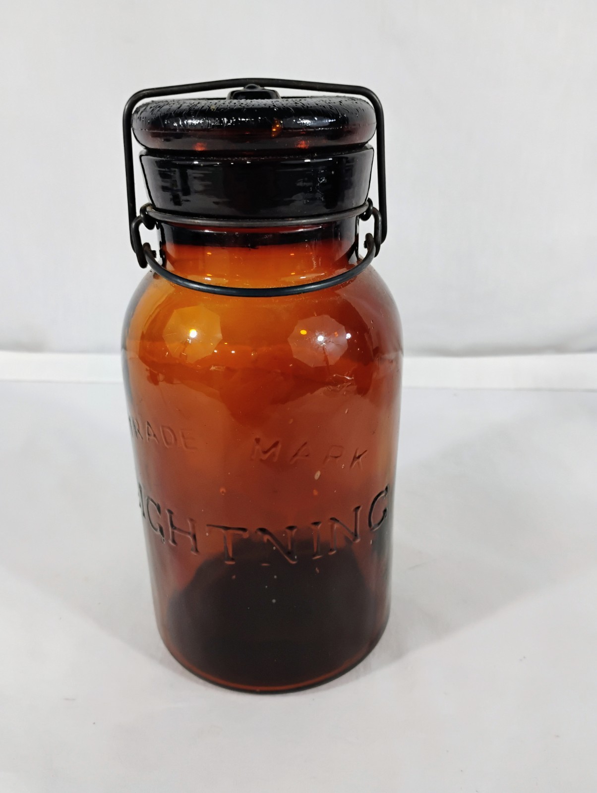 Antique Reproduction Amber Putnam Quart Lightning Fruit Canning Jar #227