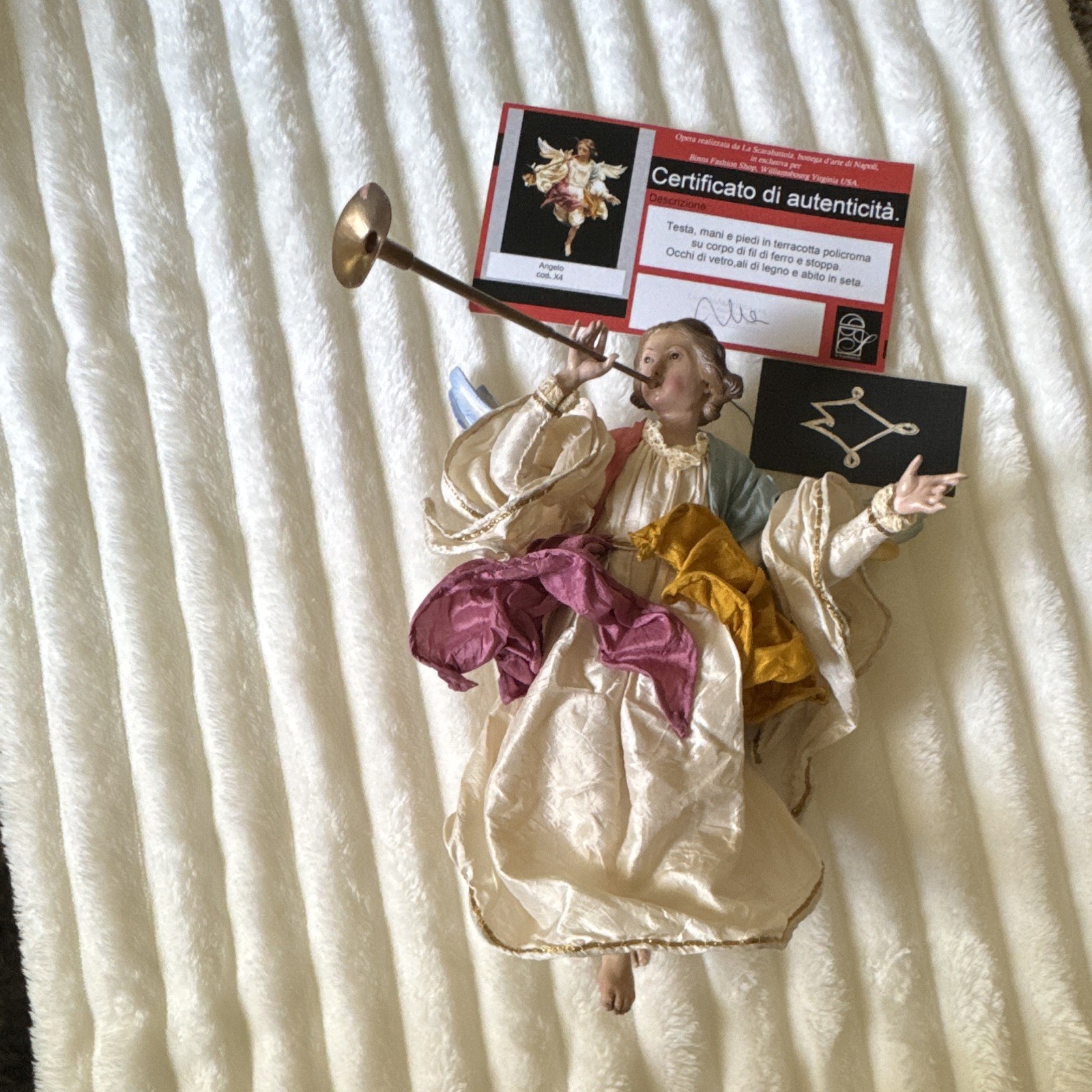 Vintage Neapolitan crèche hanging angel figurine.