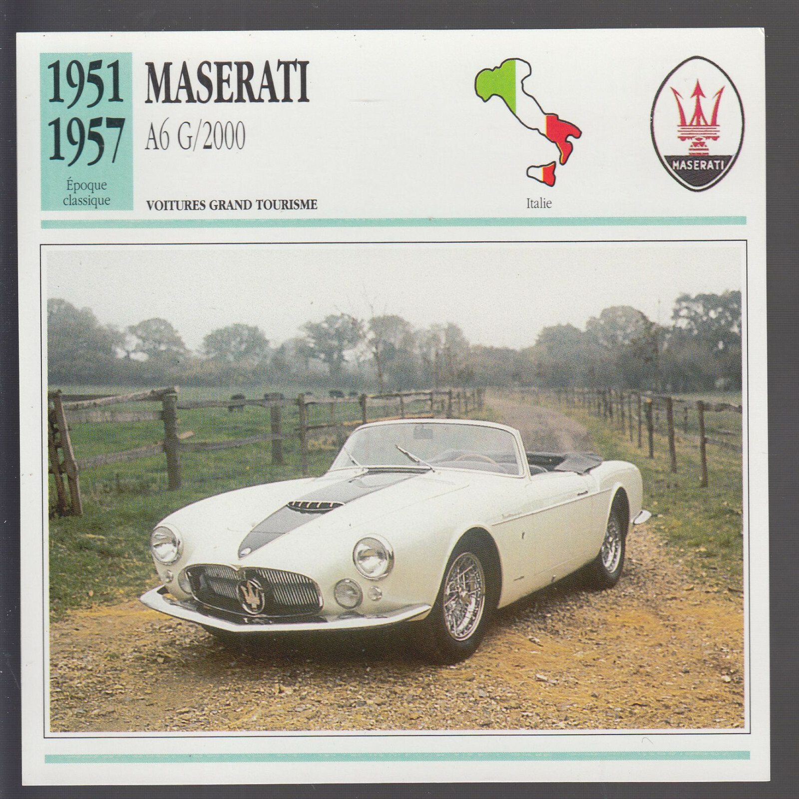 1951-1957 Maserati A6 G / 2000 Italian Car Photo Spec Sheet French Card