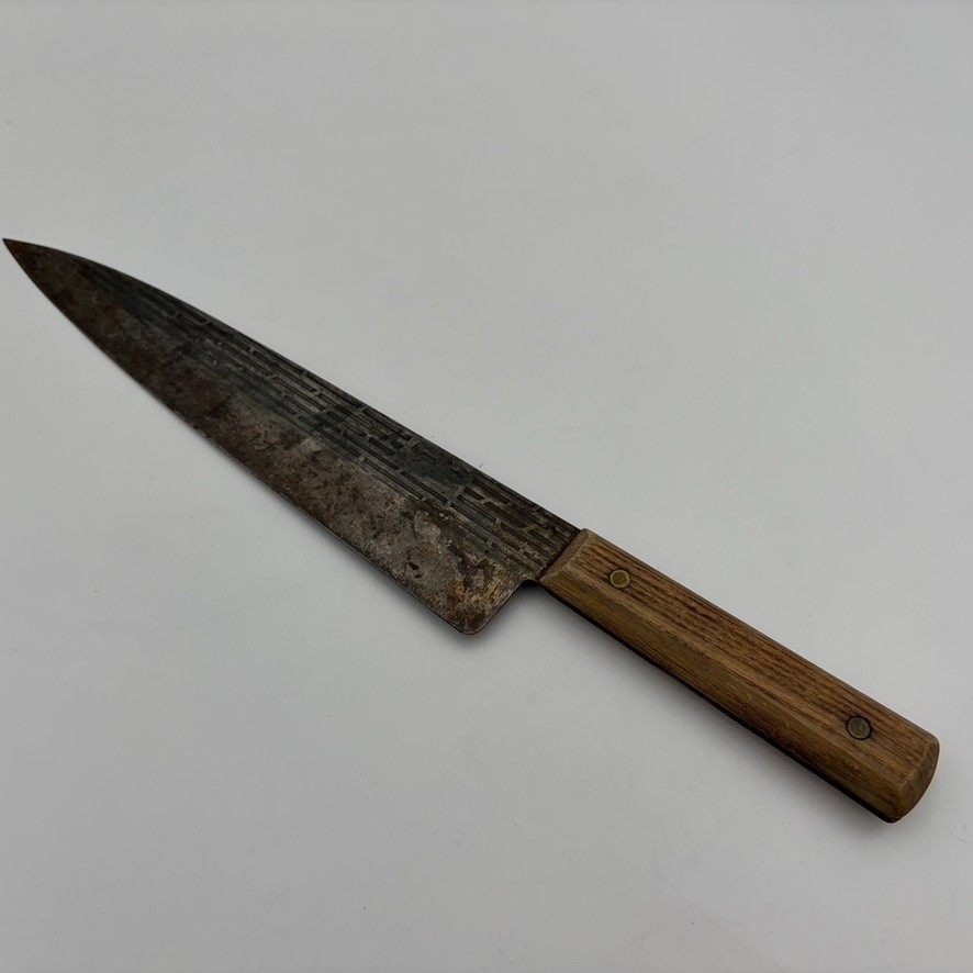 Vintage Forgecraft 9.5” Blade Chef Knife Hi- Carbon Steel Wood Handle