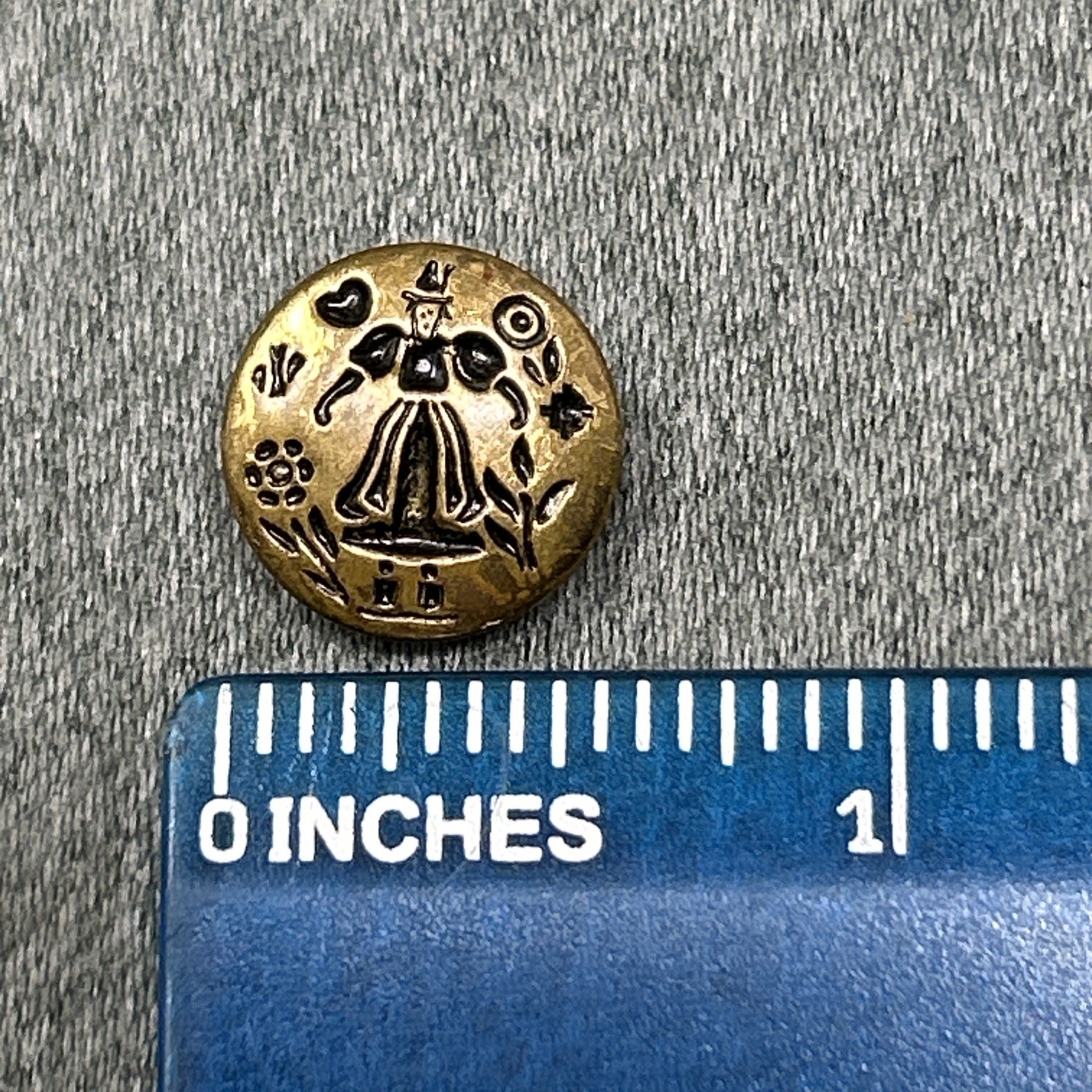 Vintage Brass Dutch Girl Folk Picture Button Metal Shank 5/8\