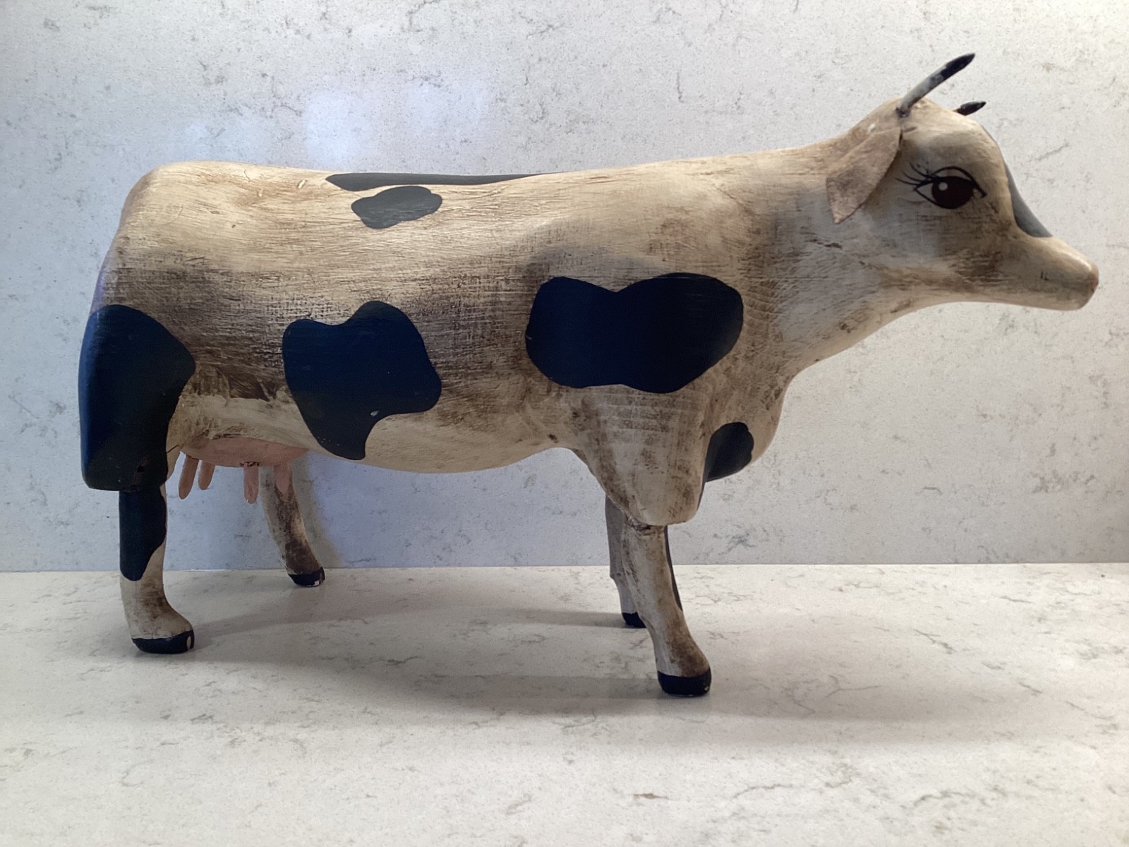 Vintage Campbell Classics Hand Carved Folk Art Wood Cow P Campbell circa 1990s