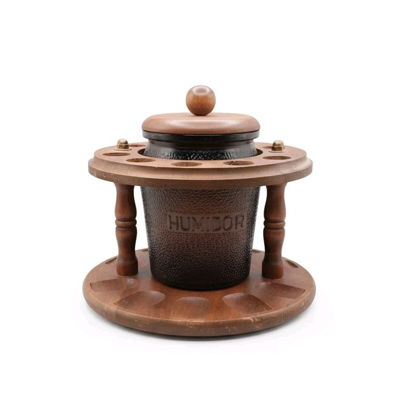 EUC Antique Wood & Glass Tobacco/Pipe Holder Humidor 10 Slot