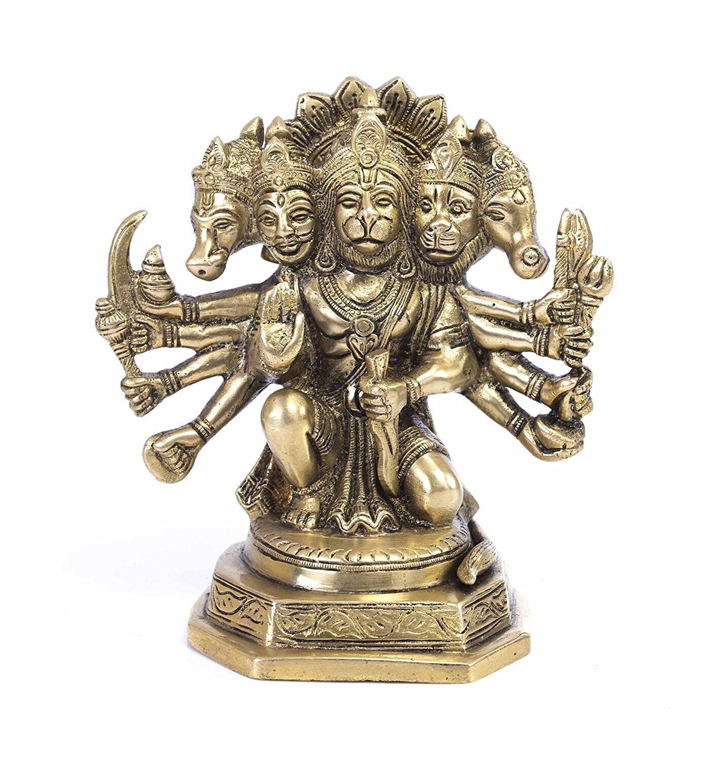 Elegant Brass Handicraft Lord Panchmukhi Hanuman Statue/ Showpiece