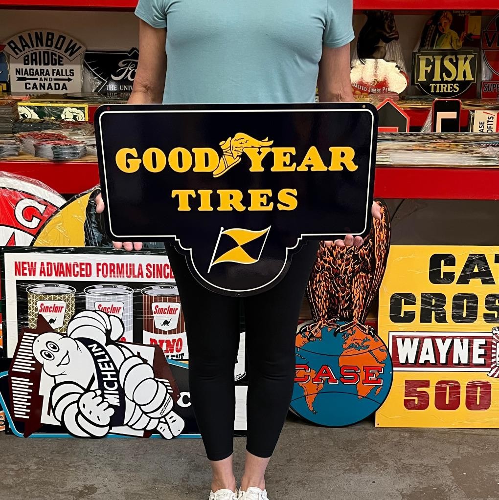 Vintage Style Metal Sign Goodyear Tires NOT Porcelain 22 x 16 Made USA
