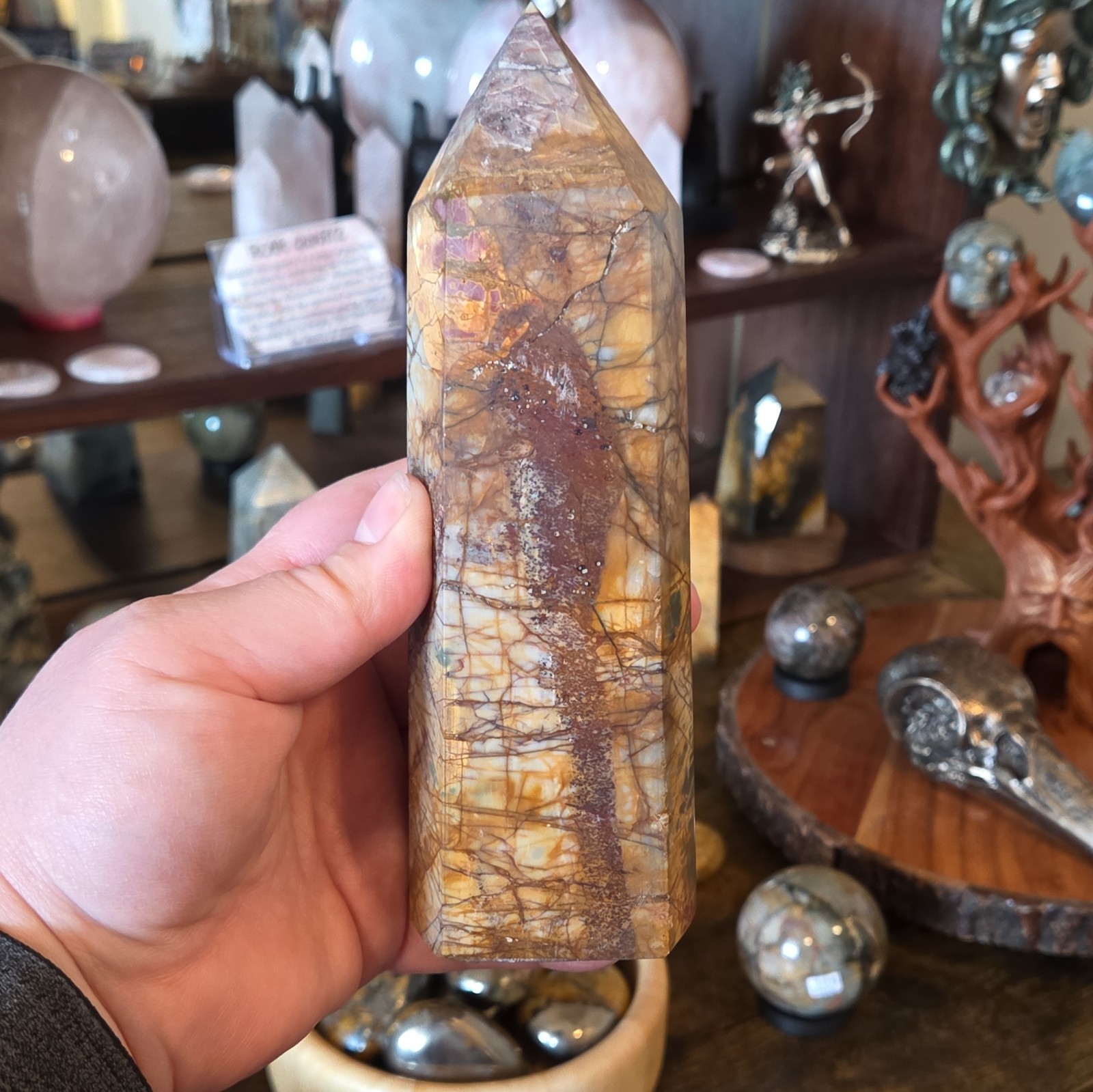 Cherry Creek Jasper, Polished Point ,almost 7 in, 753g, L#CC3 Cherry Creek Jasper, Polished Point ,almost 7 in, 753g, L#CC3