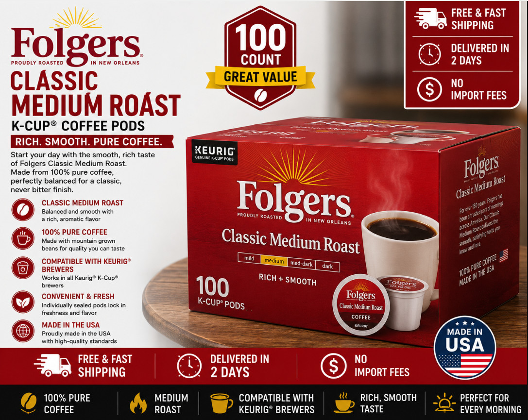 Folgers Classic Medium Roast K-Cup Coffee Pods, 100 ct.