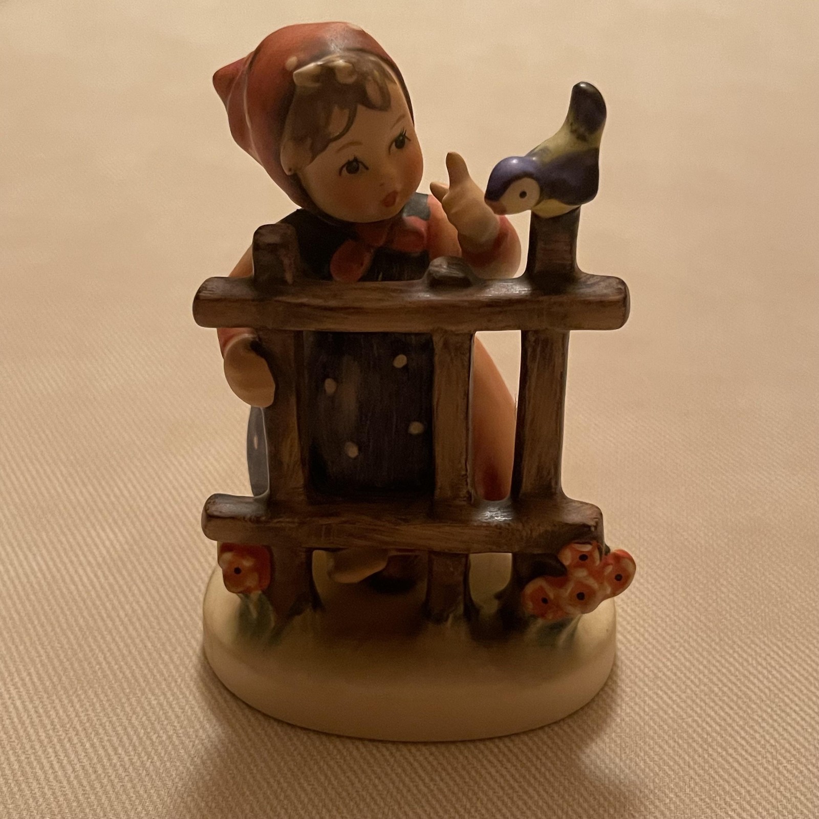 Vintage Goebel Hummel Figurine Signs of Spring Girl Bird Fence Germany 4\