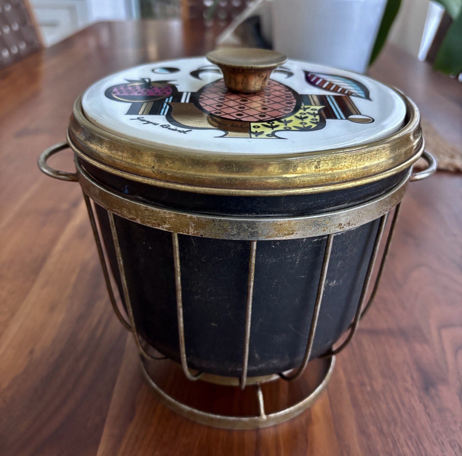 Vintage Georges Briard Ambrosia Ice Bucket MCM Mid Century Barware Wire Cage.