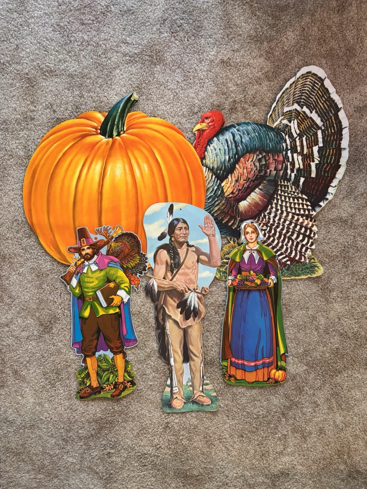 Vtg Thanksgiving Die Cut Cutouts Pilgrim Native American Turkey Lot Beistle 70s