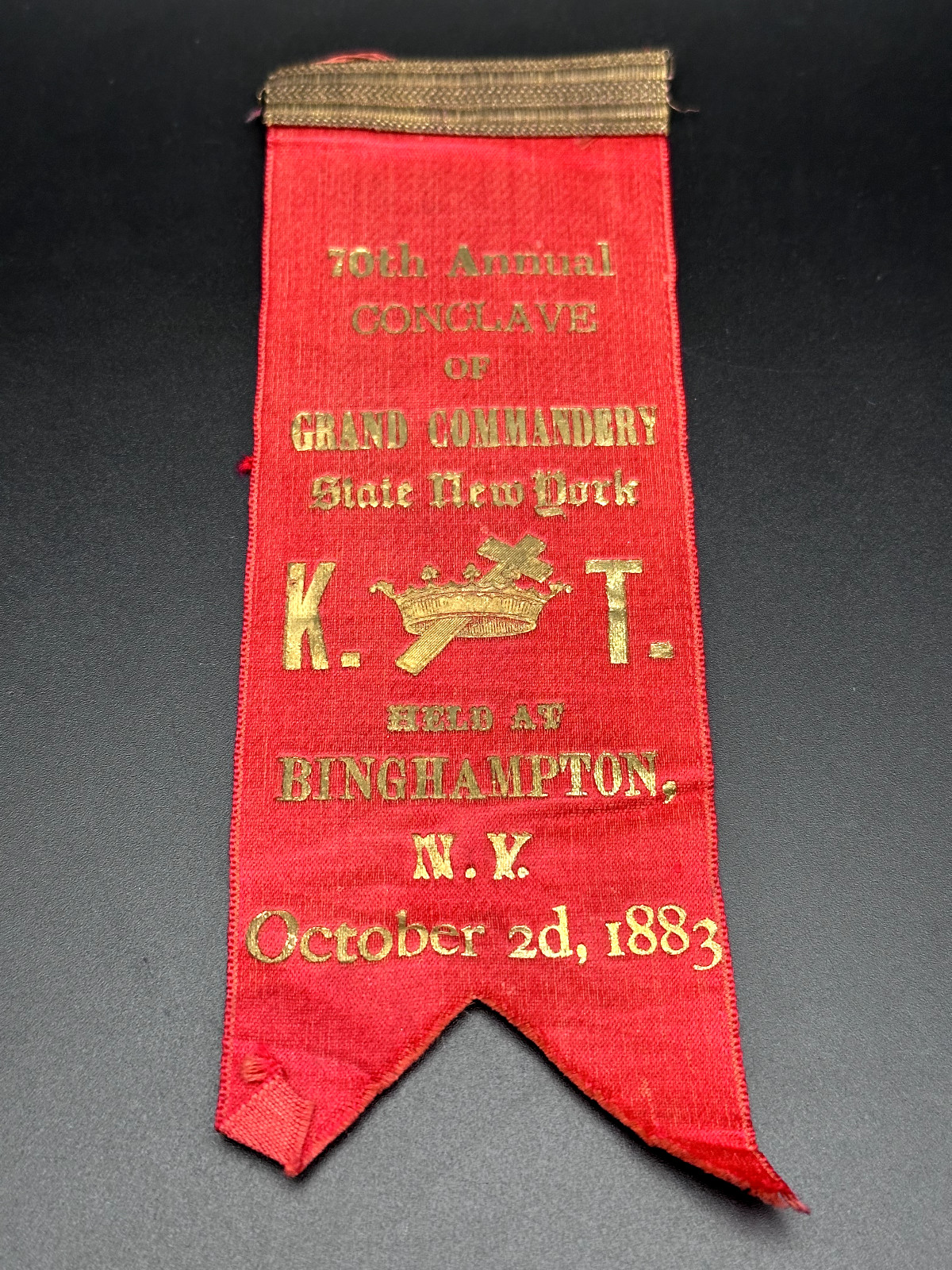 1883 70TH ANNUAL KNIGHTS TEMPLAR CONCLAVE GRAND COMMANDERY NEW YORK RIBBON L78