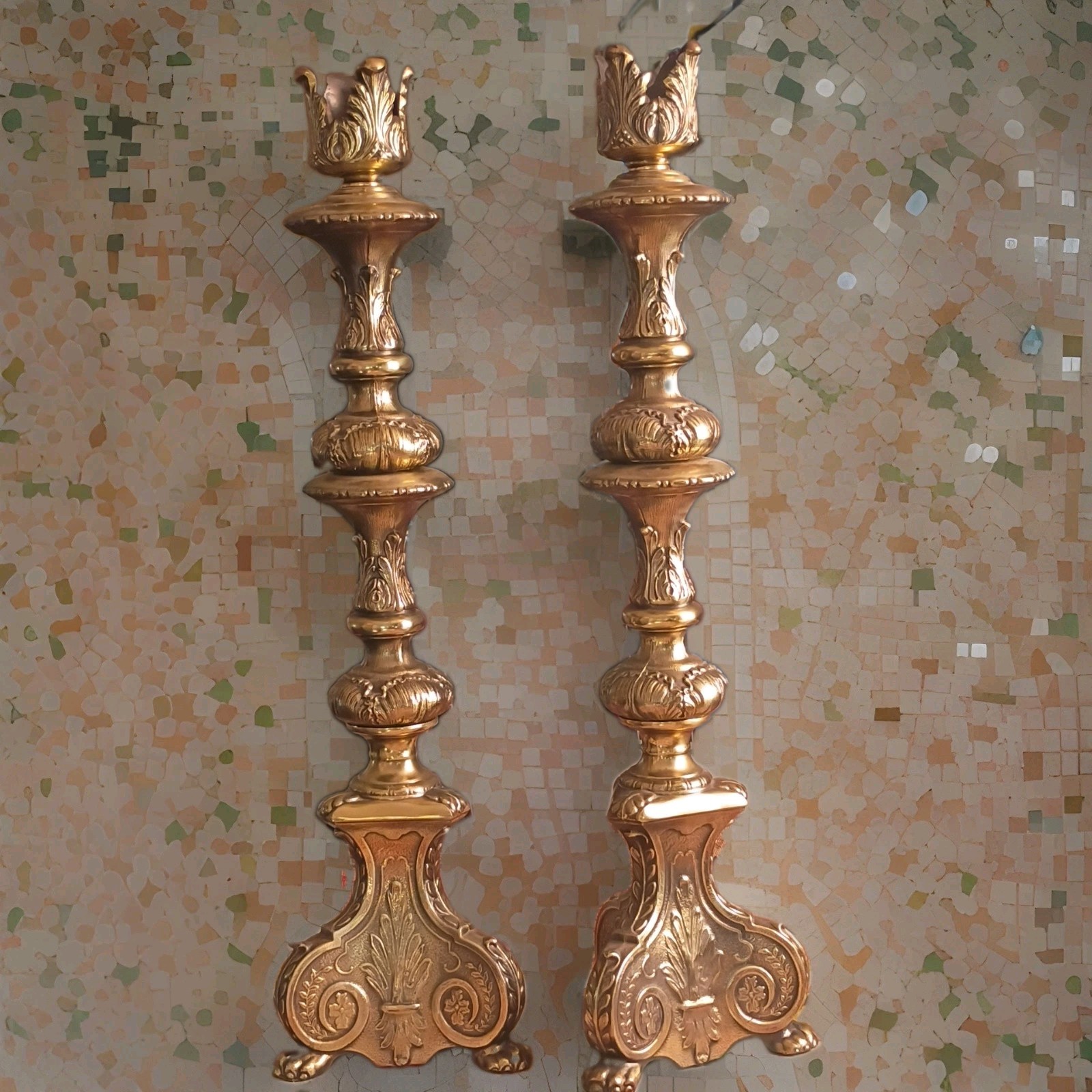 Vintage Pair of Beautiful Ornate  Brass Church Sanctuary Altar Candlesticks 23” 